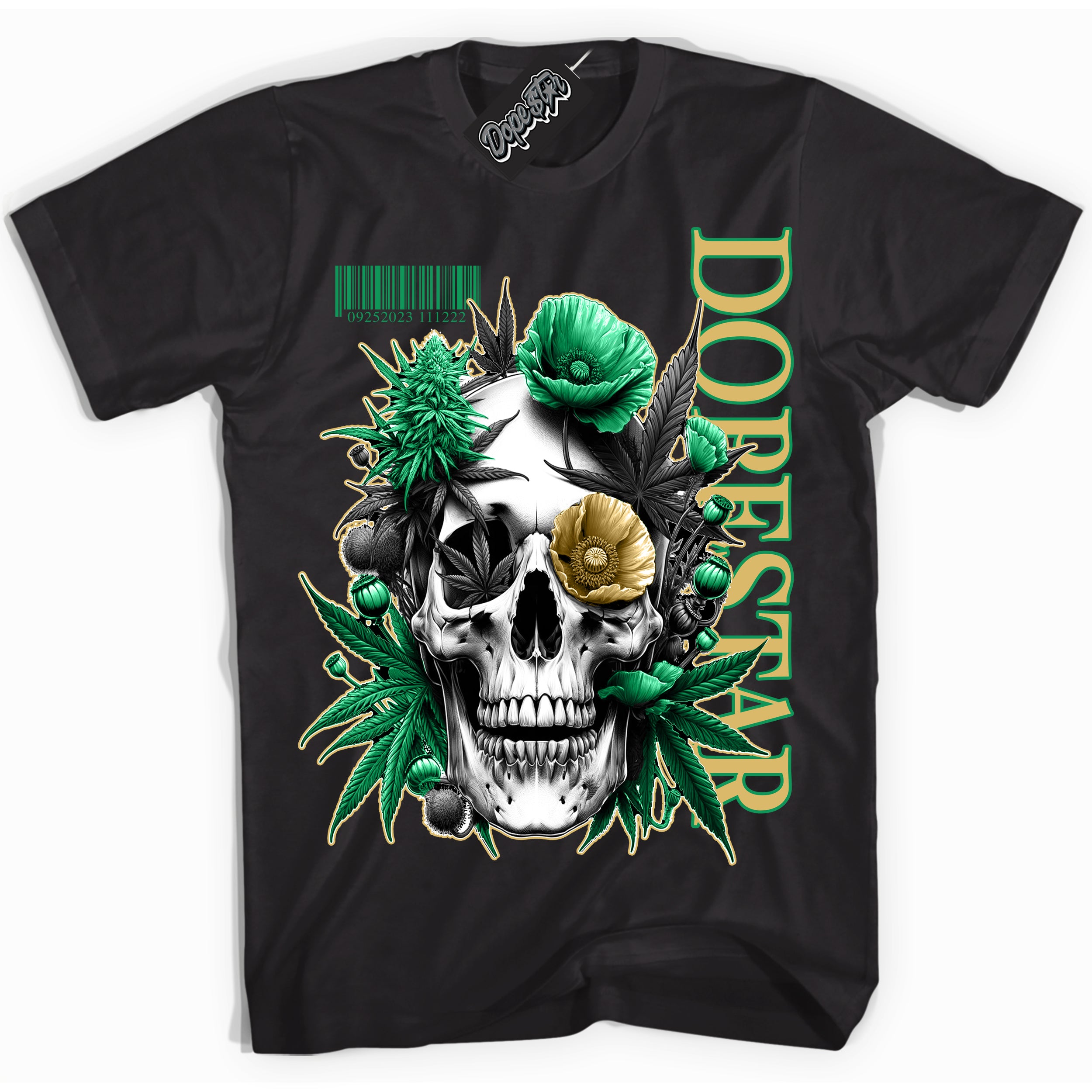 Cool Black Shirt with “Skull Poppies” design that perfectly matches the Method of Make Lucky Green 1s Jordans.