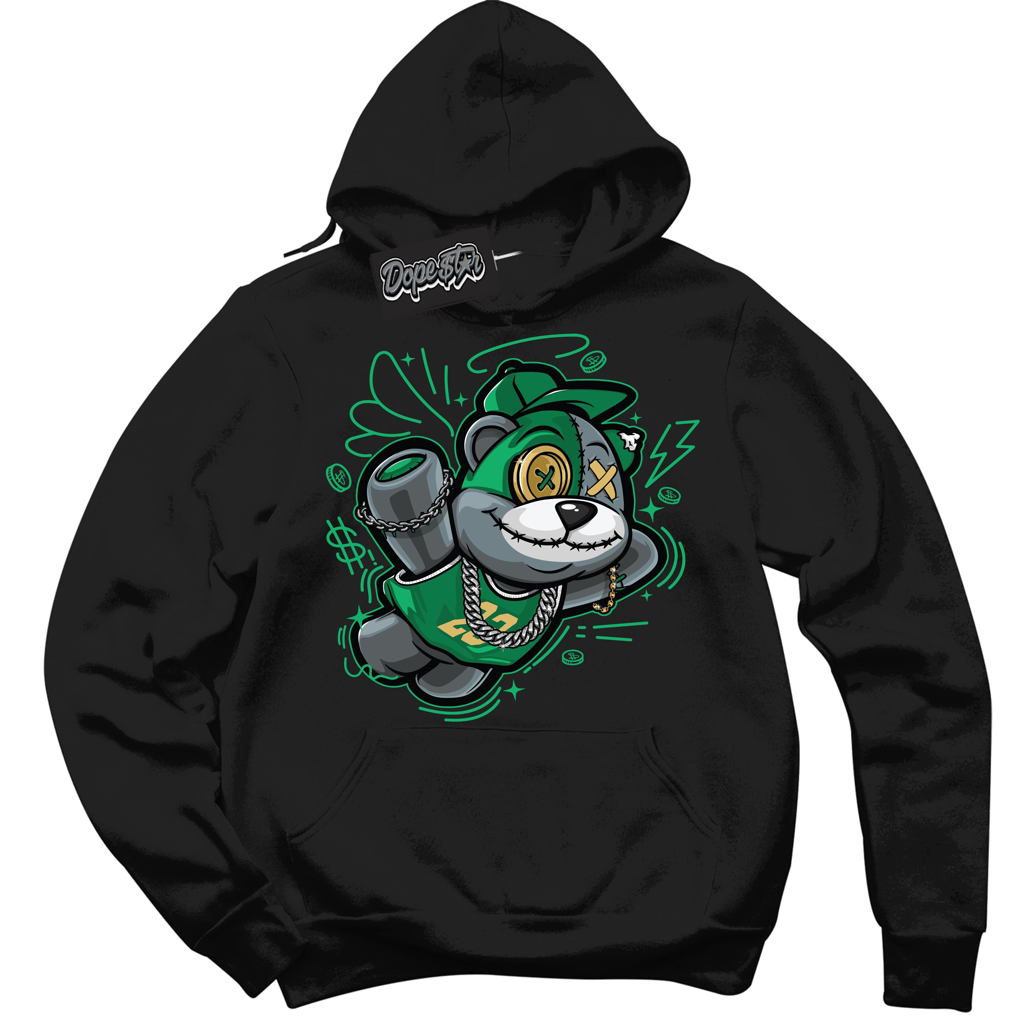 Cool Black Hoodie with “Slam Dunk Bear” design that Perfectly Matches Method of Make Lucky Green 1s Jordans.