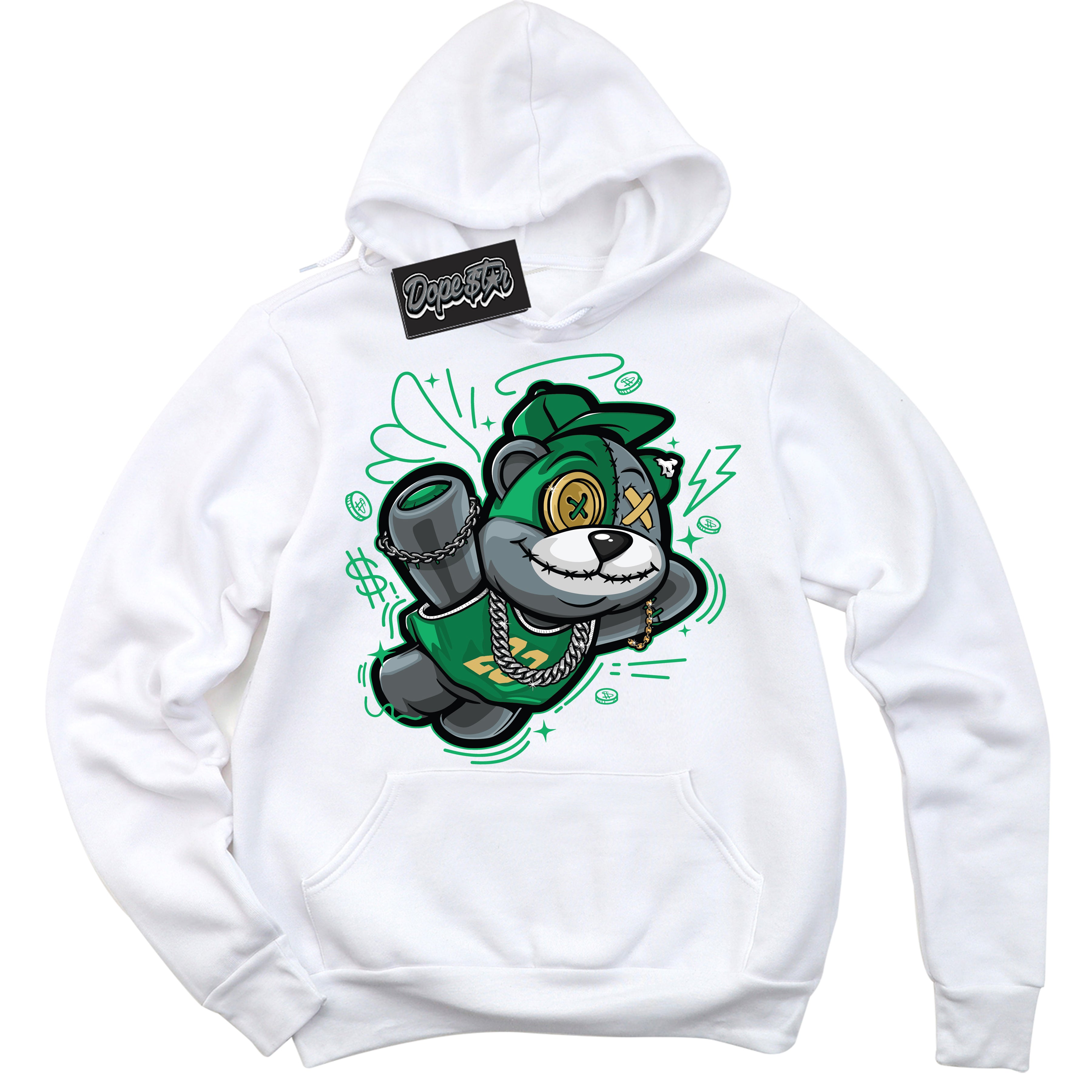 Cool White Hoodie with “Slam Dunk Bear” design that Perfectly Matches Method of Make Lucky Green 1s Jordans.