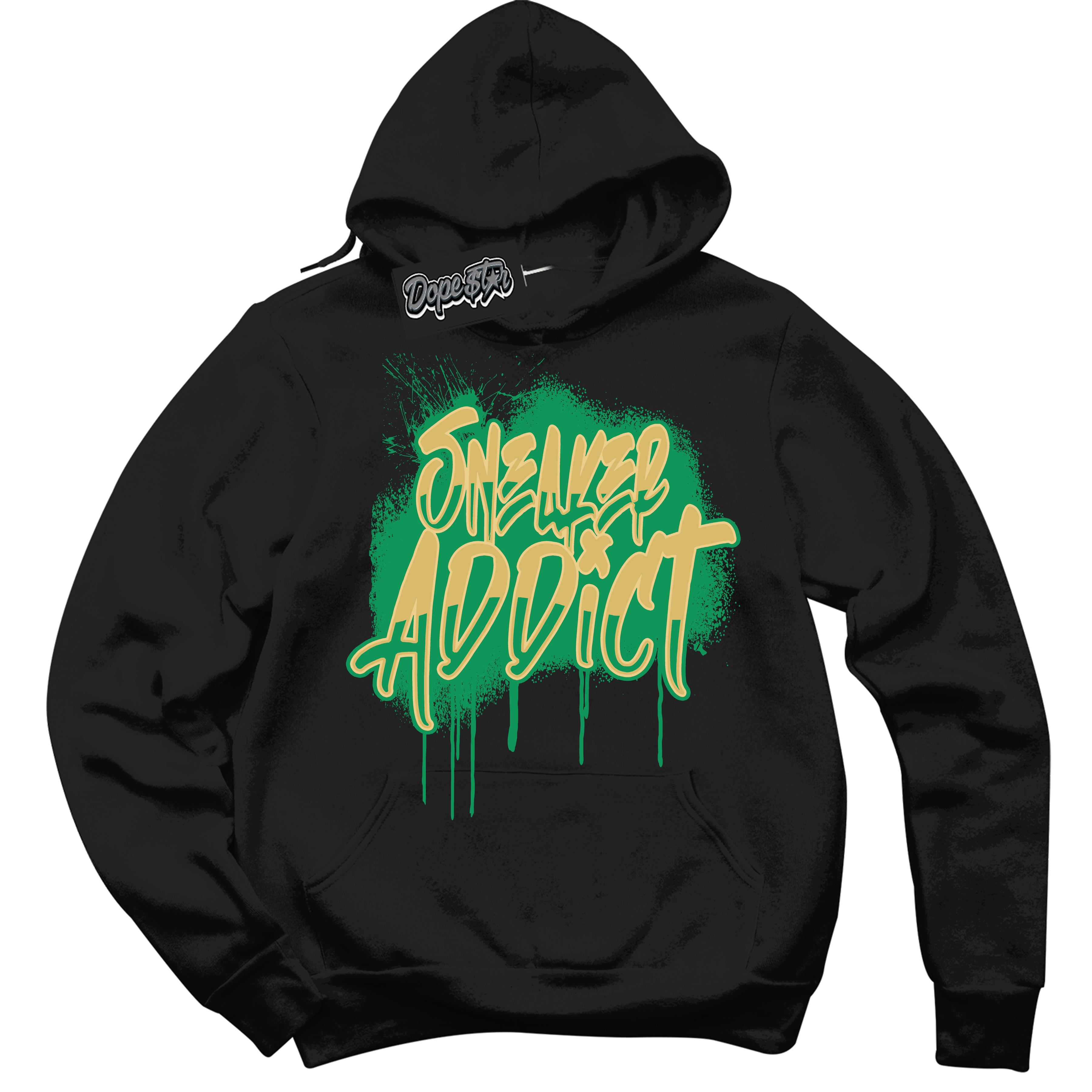 Cool Black Hoodie with “Sneaker Addict” design that Perfectly Matches Method of Make Lucky Green 1s Jordans.