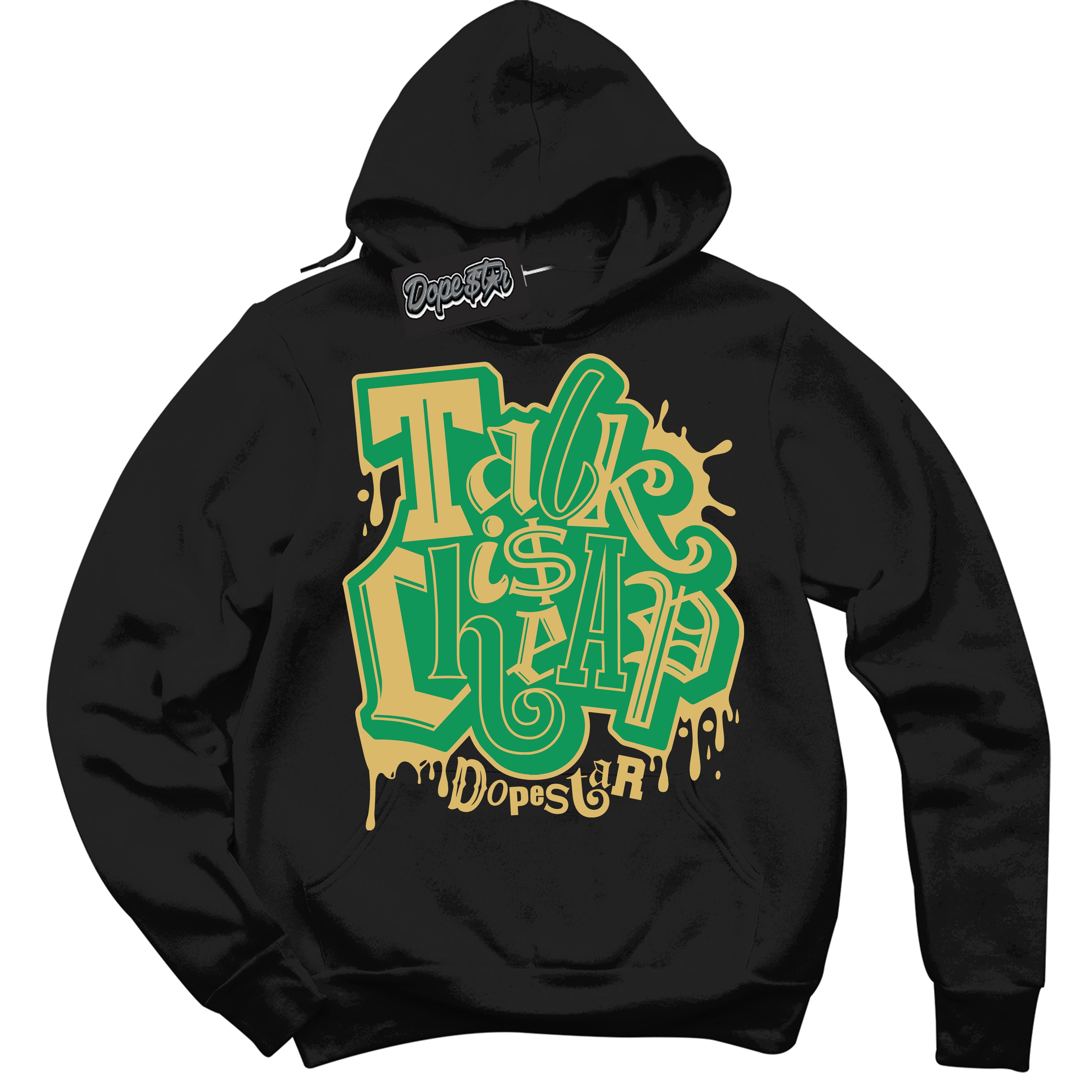 Cool Black Hoodie with “Talk Is Cheap” design that Perfectly Matches Method of Make Lucky Green 1s Jordans.