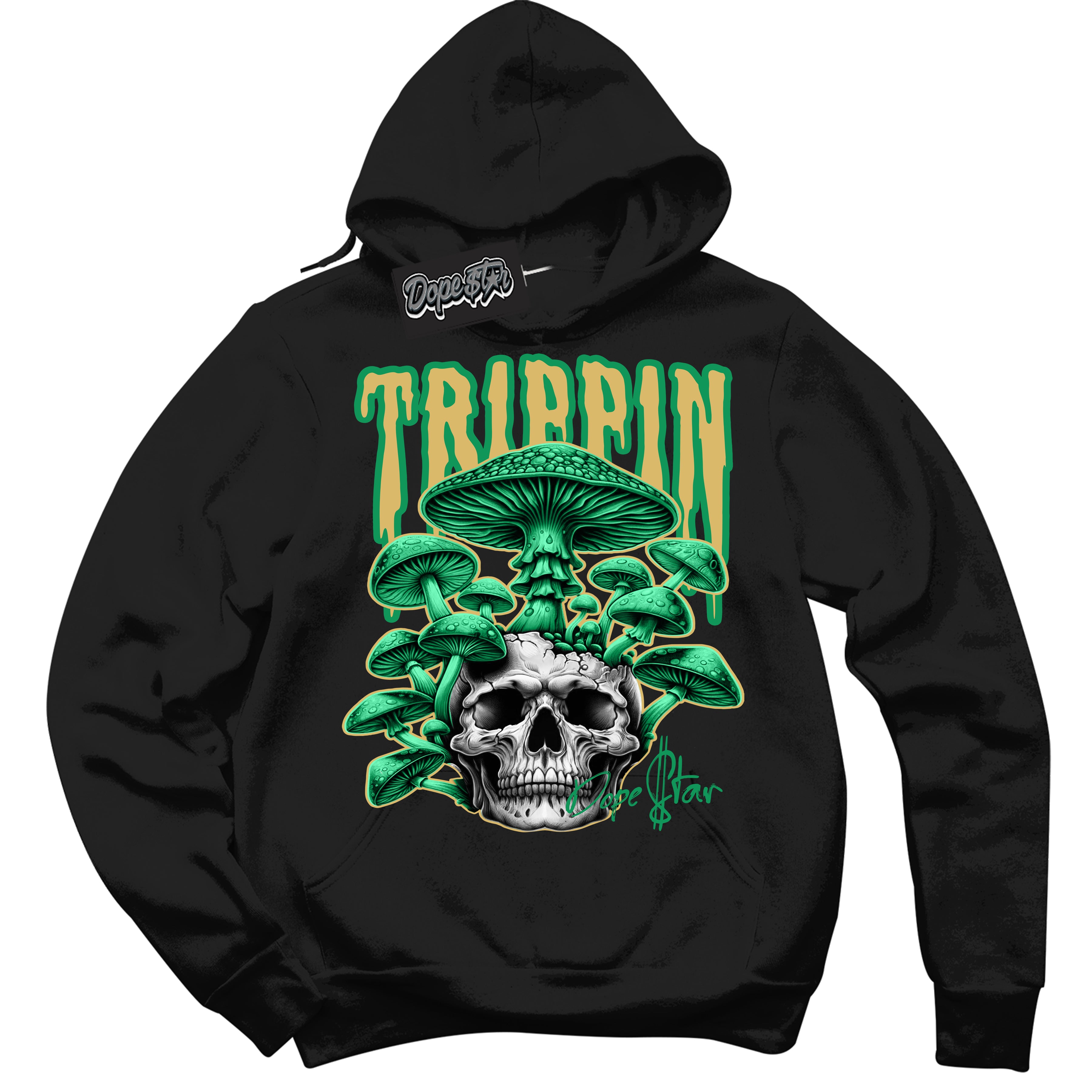 Cool Black Hoodie with “Trippin” design that Perfectly Matches Method of Make Lucky Green 1s Jordans.