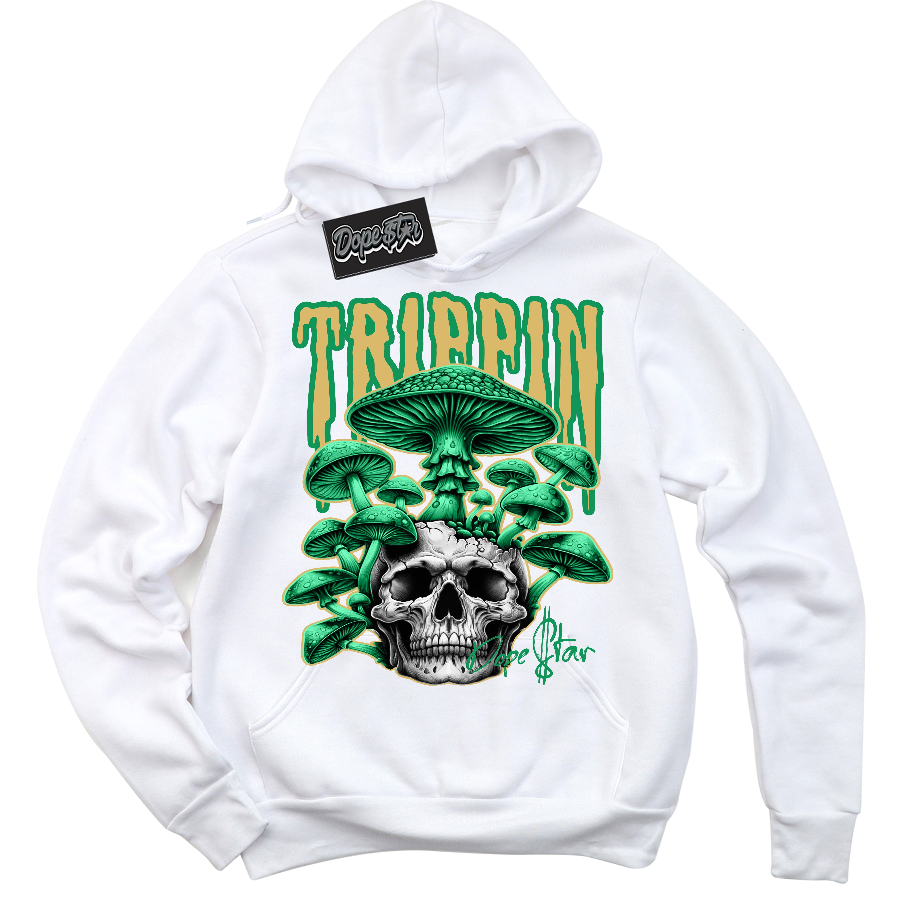 Cool White Hoodie with “Trippin” design that Perfectly Matches Method of Make Lucky Green 1s Jordans.