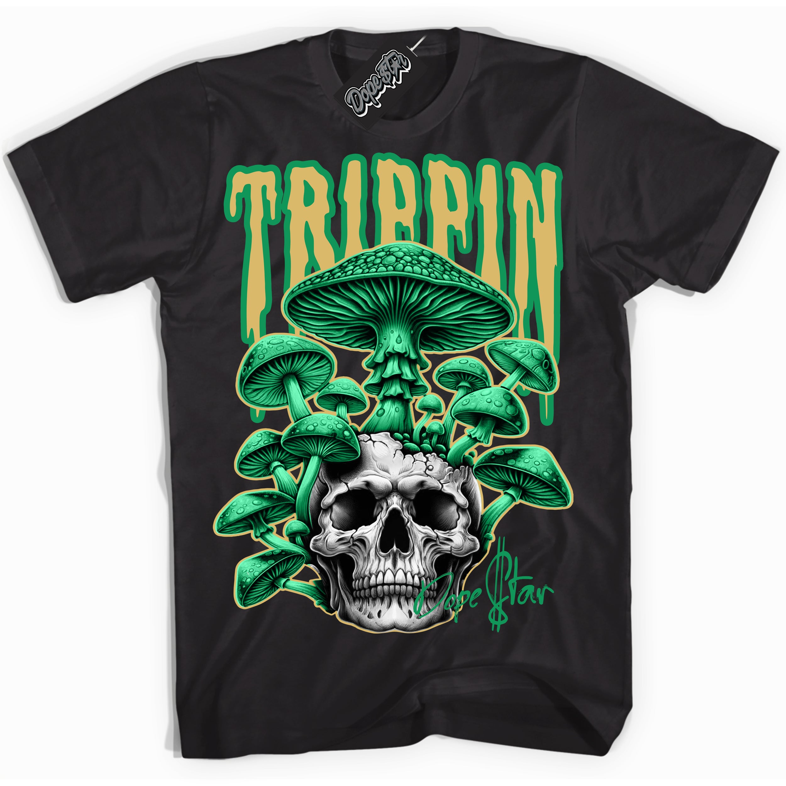 Cool Black Shirt with “Trippin” design that perfectly matches the Method of Make Lucky Green 1s Jordans.