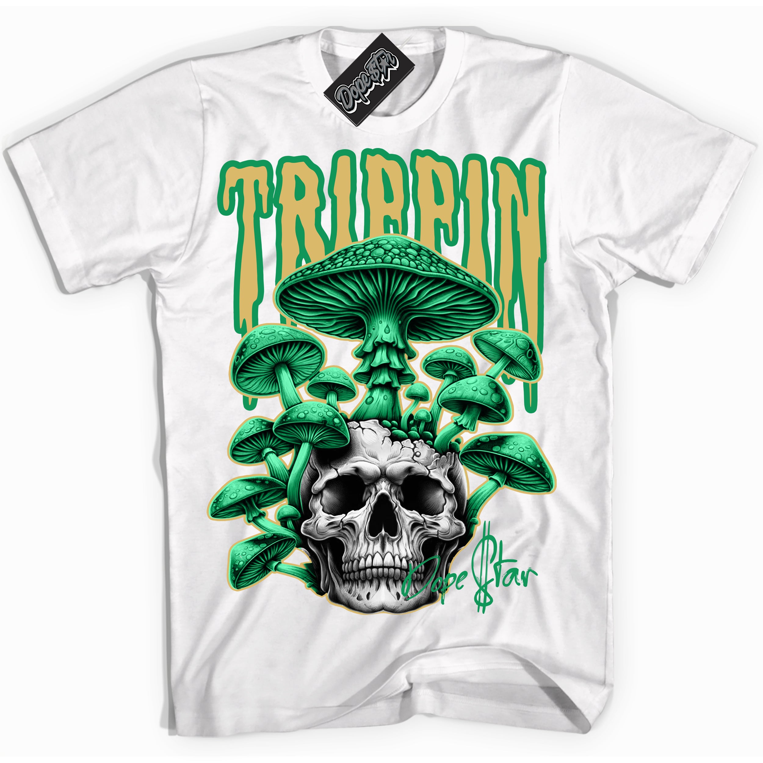 Cool White Shirt with “Trippin” design that perfectly matches the Method of Make Lucky Green 1s Jordans.