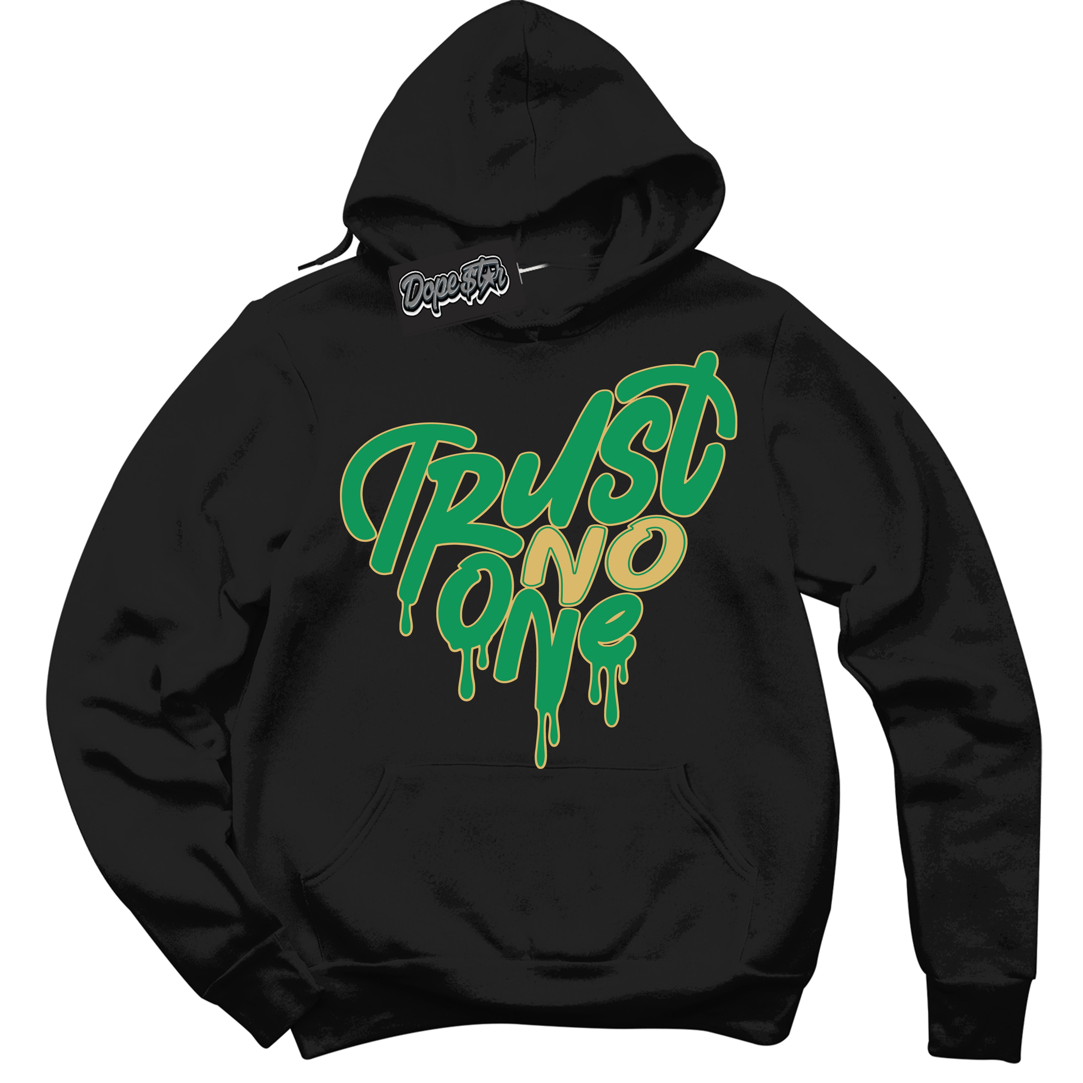 Cool Black Hoodie with “Trust No One Heart” design that Perfectly Matches Method of Make Lucky Green 1s Jordans.