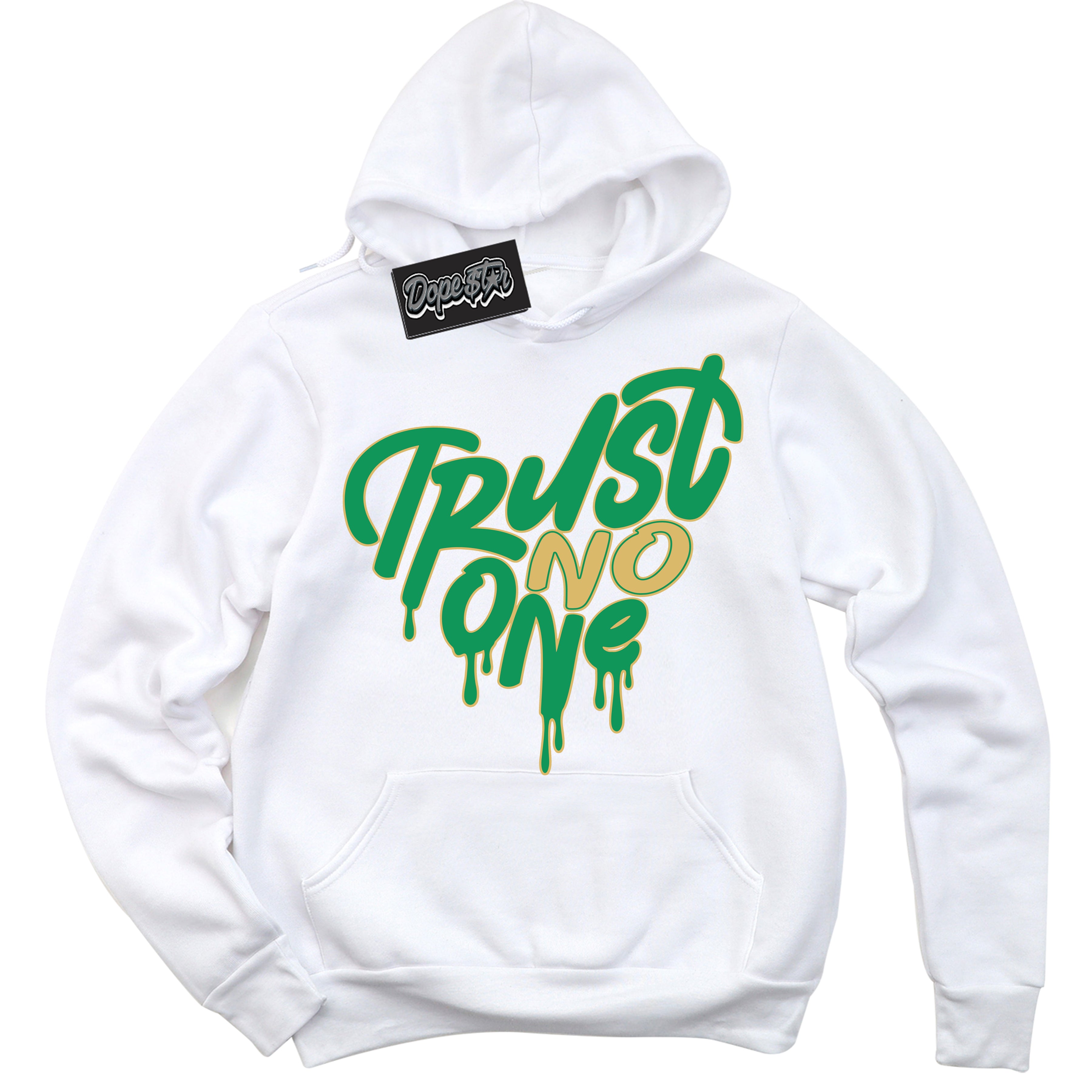 Cool White Hoodie with “Trust No One Heart” design that Perfectly Matches Method of Make Lucky Green 1s Jordans.