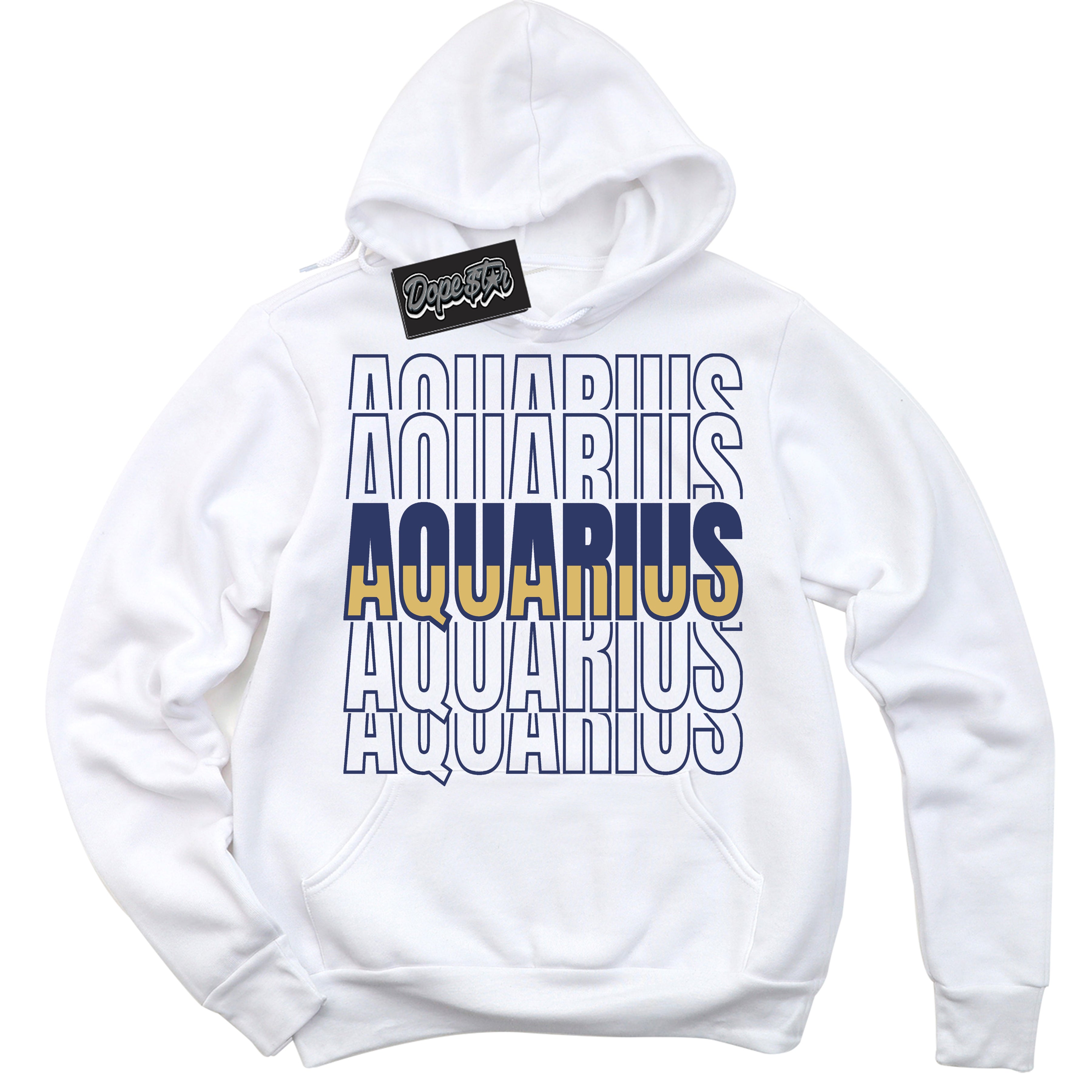 AJ1 Low Method of Make Midnight Navy Metallic Gold ‘Aquarius – White Streetwear Hoodie | Sneaker Matching sweatshirt for AJ1 Low Method of Make Midnight Navy Metallic Gold | Graphic Hoodie for Men & Women Streetwear by Sneaker Shirts Outlet.