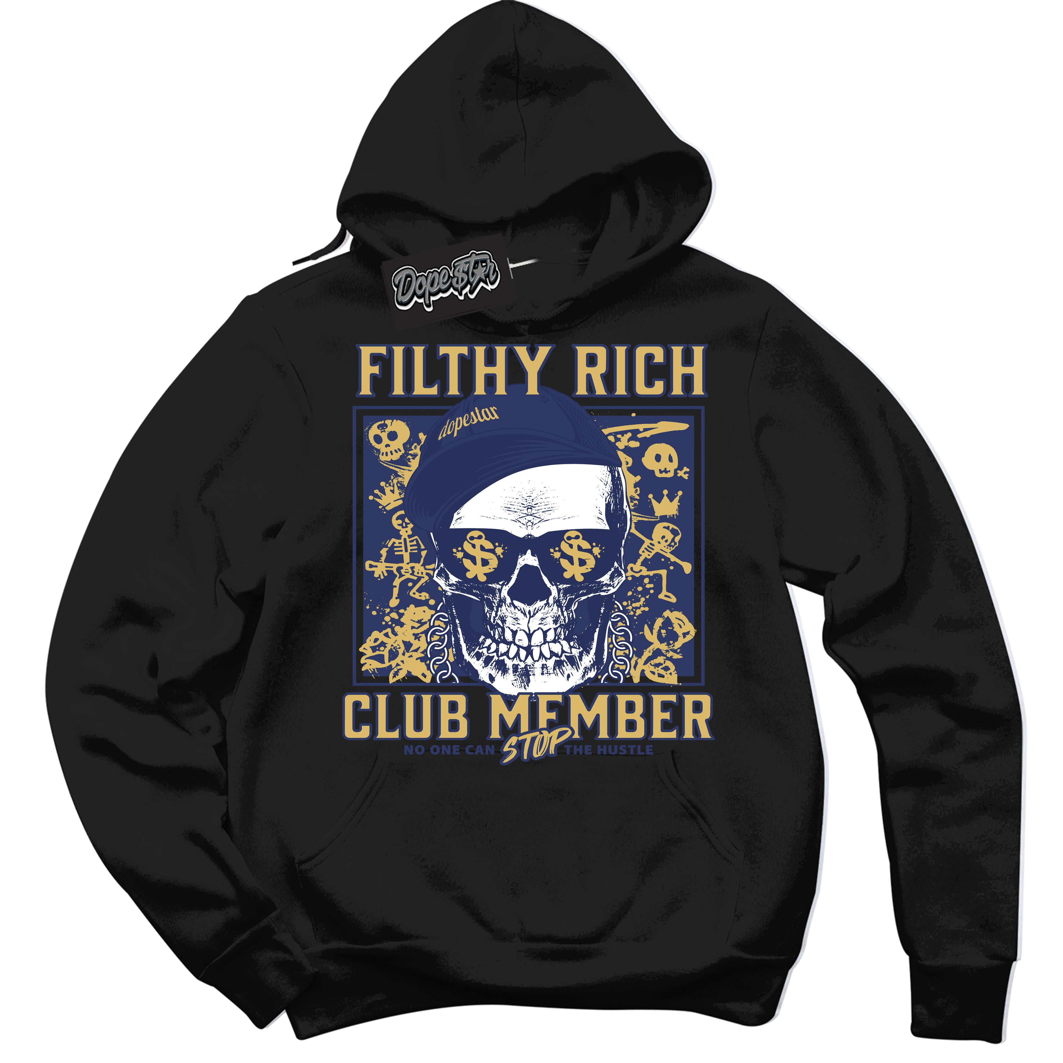 AJ1 Low Method of Make Midnight Navy Metallic Gold ‘Filthy Rich – Black Streetwear Hoodie | Sneaker Matching sweatshirt for AJ1 Low Method of Make Midnight Navy Metallic Gold | Graphic Hoodie for Men & Women Streetwear by Sneaker Shirts Outlet.