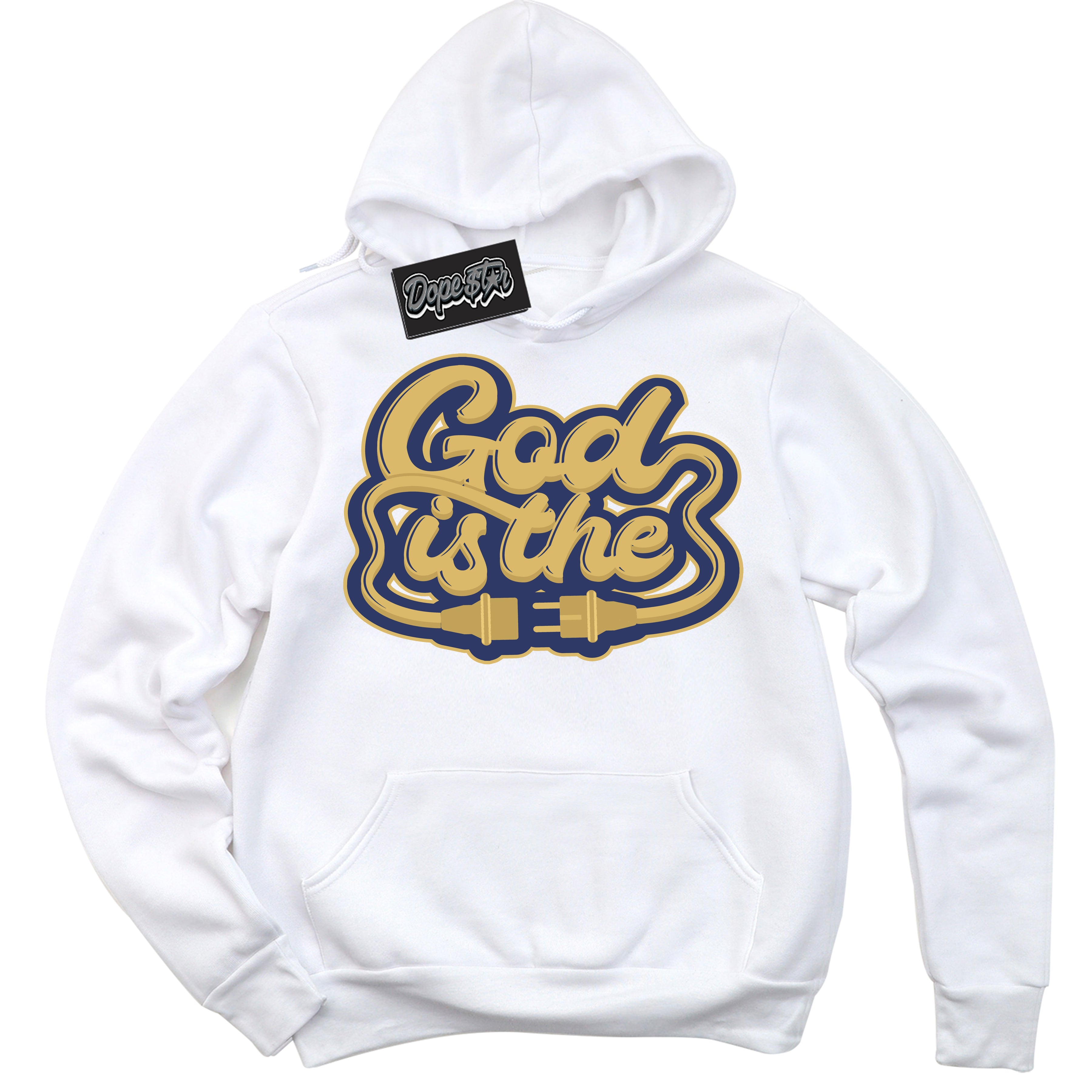 AJ1 Low Method of Make Midnight Navy Metallic Gold ‘God Is The – White Streetwear Hoodie | Sneaker Matching sweatshirt for AJ1 Low Method of Make Midnight Navy Metallic Gold | Graphic Hoodie for Men & Women Streetwear by Sneaker Shirts Outlet.