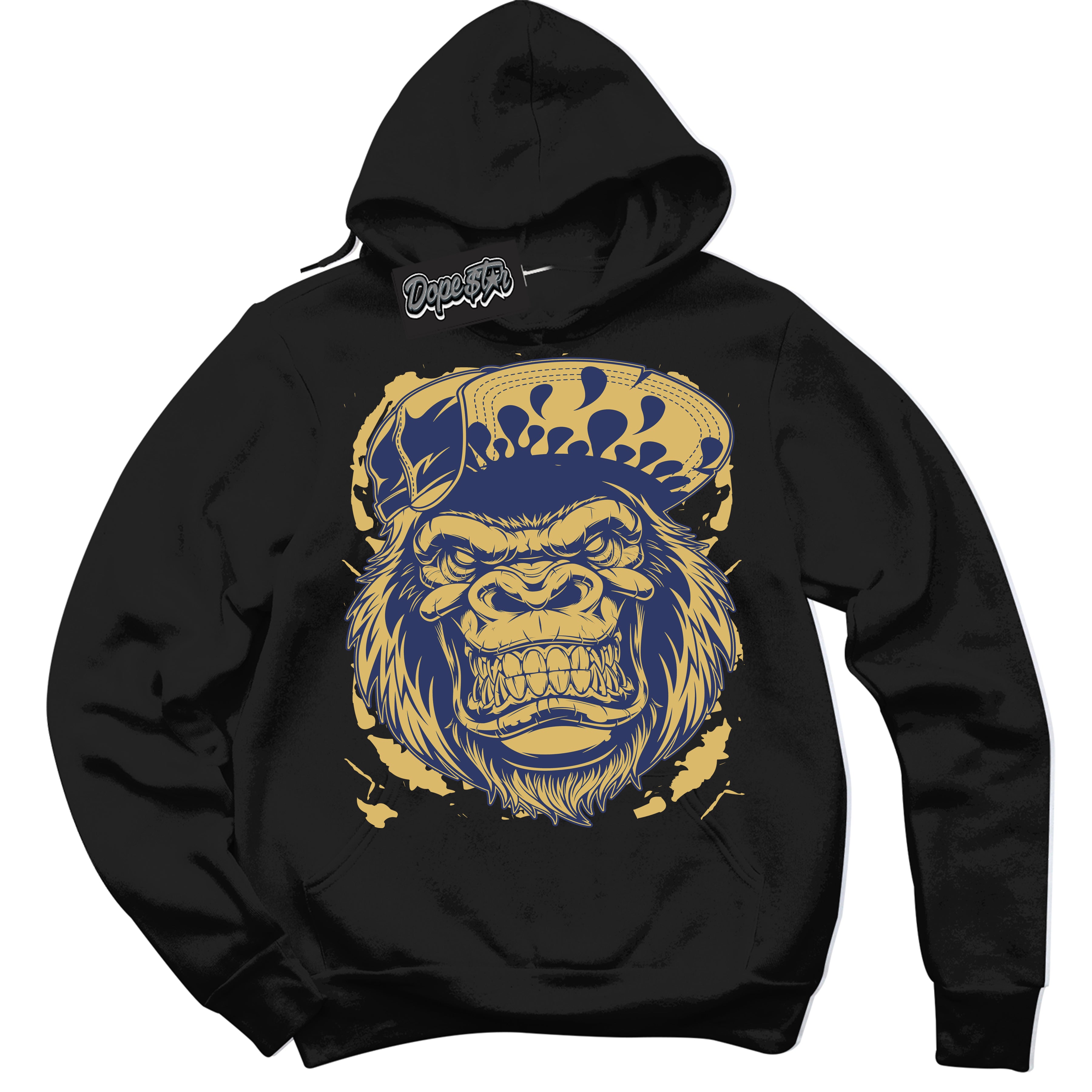 AJ1 Low Method of Make Midnight Navy Metallic Gold ‘Gorilla Beast – Black Streetwear Hoodie | Sneaker Matching sweatshirt for AJ1 Low Method of Make Midnight Navy Metallic Gold | Graphic Hoodie for Men & Women Streetwear by Sneaker Shirts Outlet.