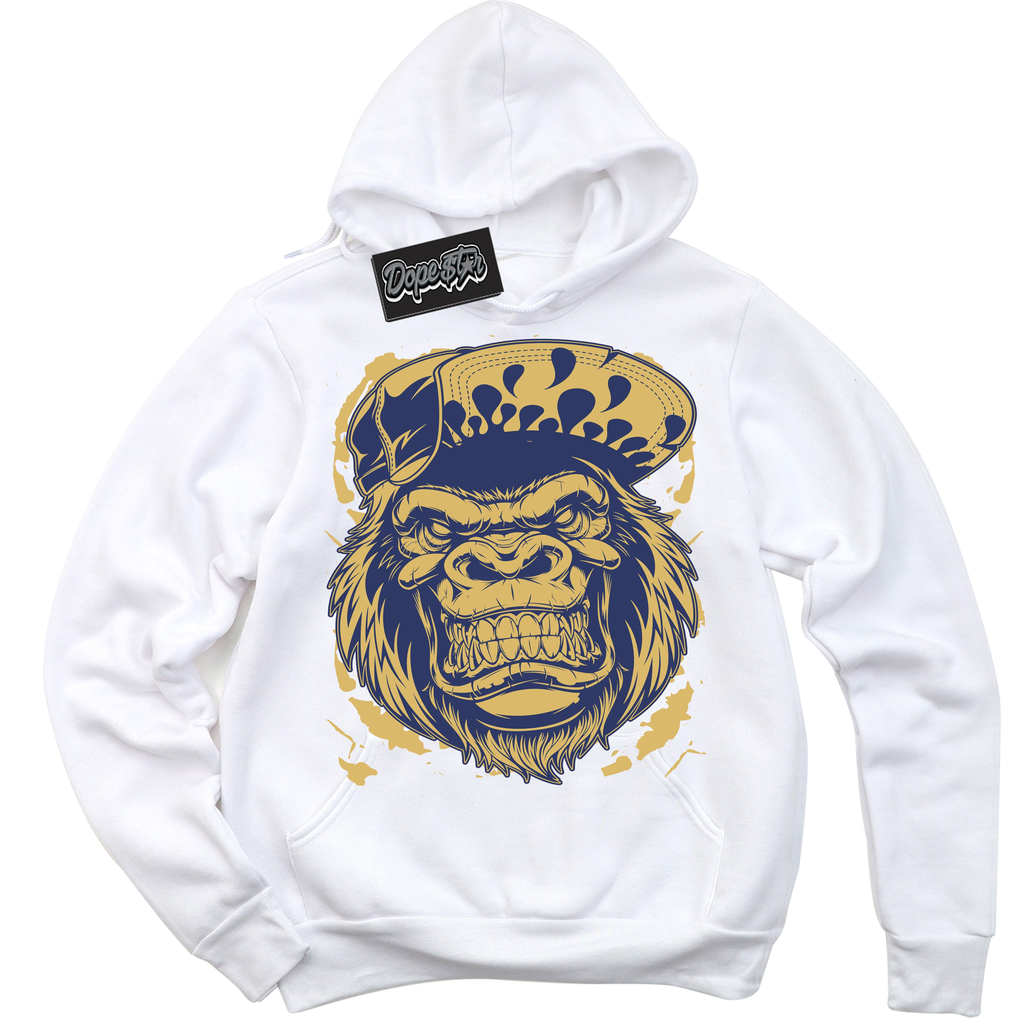 AJ1 Low Method of Make Midnight Navy Metallic Gold ‘Gorilla Beast – White Streetwear Hoodie | Sneaker Matching sweatshirt for AJ1 Low Method of Make Midnight Navy Metallic Gold | Graphic Hoodie for Men & Women Streetwear by Sneaker Shirts Outlet.