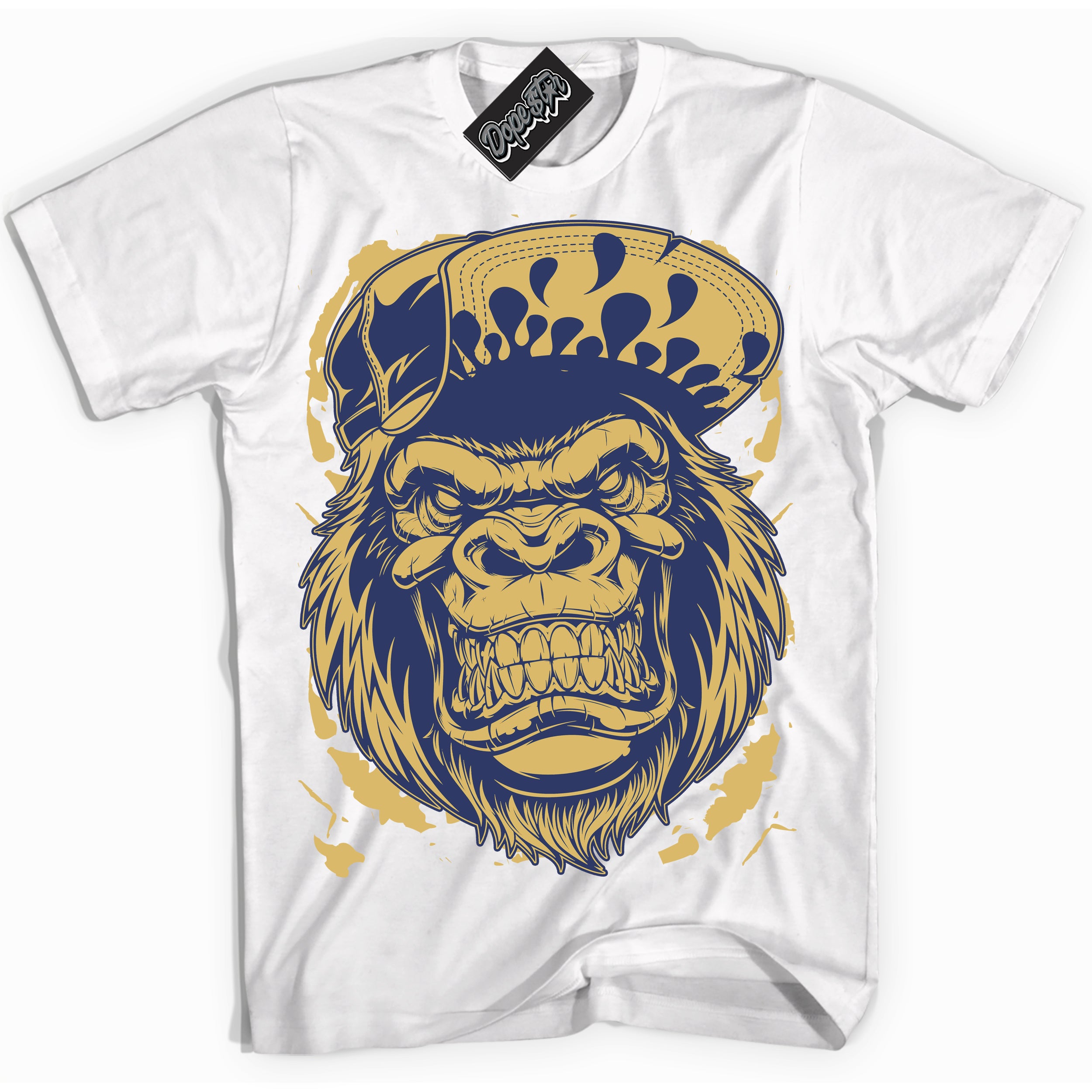 AJ1 Low Method of Make Midnight Navy Metallic Gold ‘Gorilla Beast – White Streetwear T-Shirt | Sneaker Matching shirt for AJ1 Low Method of Make Midnight Navy Metallic Gold | Graphic Tee for Men & Women Streetwear by Sneaker Shirts Outlet.