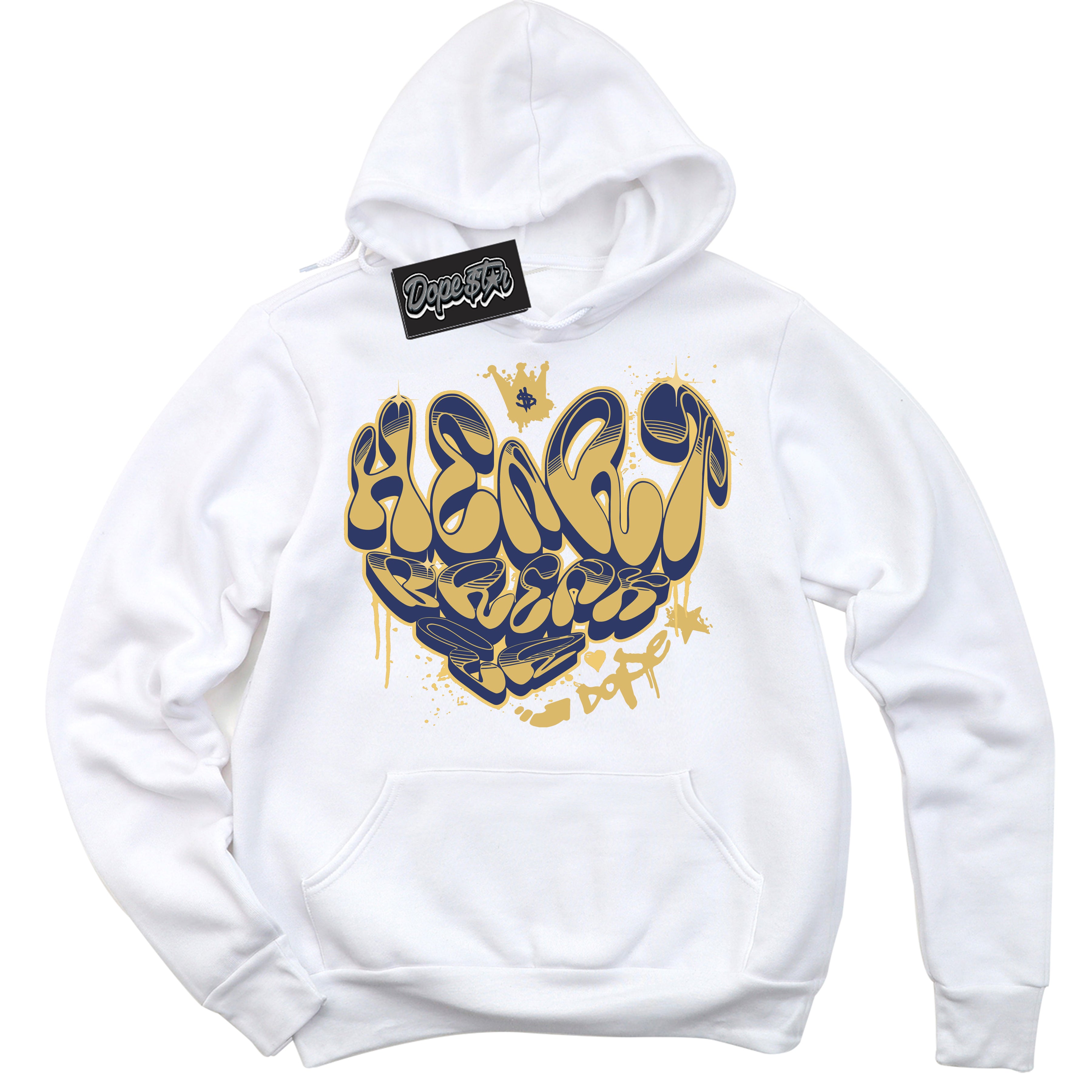 AJ1 Low Method of Make Midnight Navy Metallic Gold ‘Heartbreaker Graffiti – White Streetwear Hoodie | Sneaker Matching sweatshirt for AJ1 Low Method of Make Midnight Navy Metallic Gold | Graphic Hoodie for Men & Women Streetwear by Sneaker Shirts Outlet.