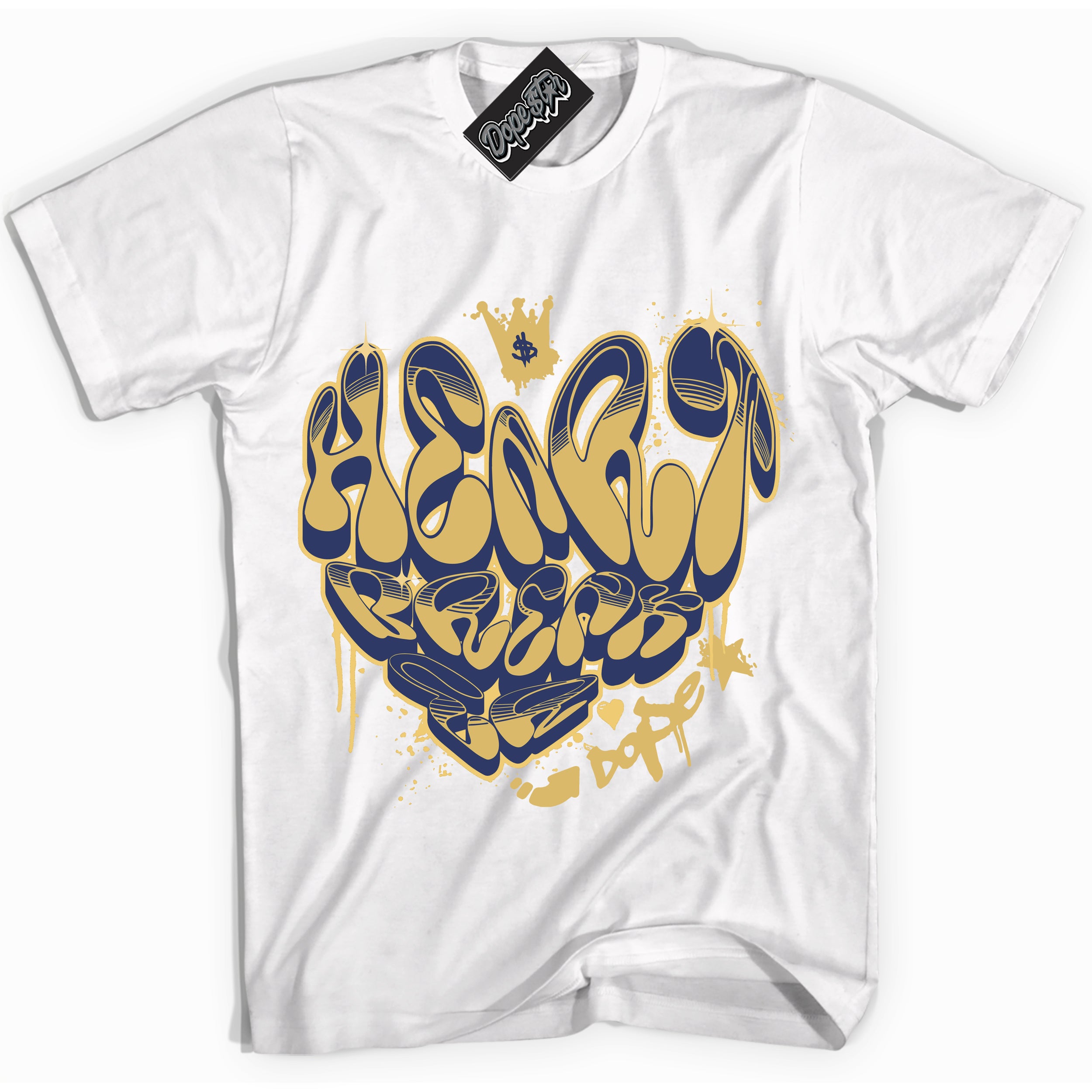 AJ1 Low Method of Make Midnight Navy Metallic Gold ‘Heartbreaker Graffiti – White Streetwear T-Shirt | Sneaker Matching shirt for AJ1 Low Method of Make Midnight Navy Metallic Gold | Graphic Tee for Men & Women Streetwear by Sneaker Shirts Outlet.