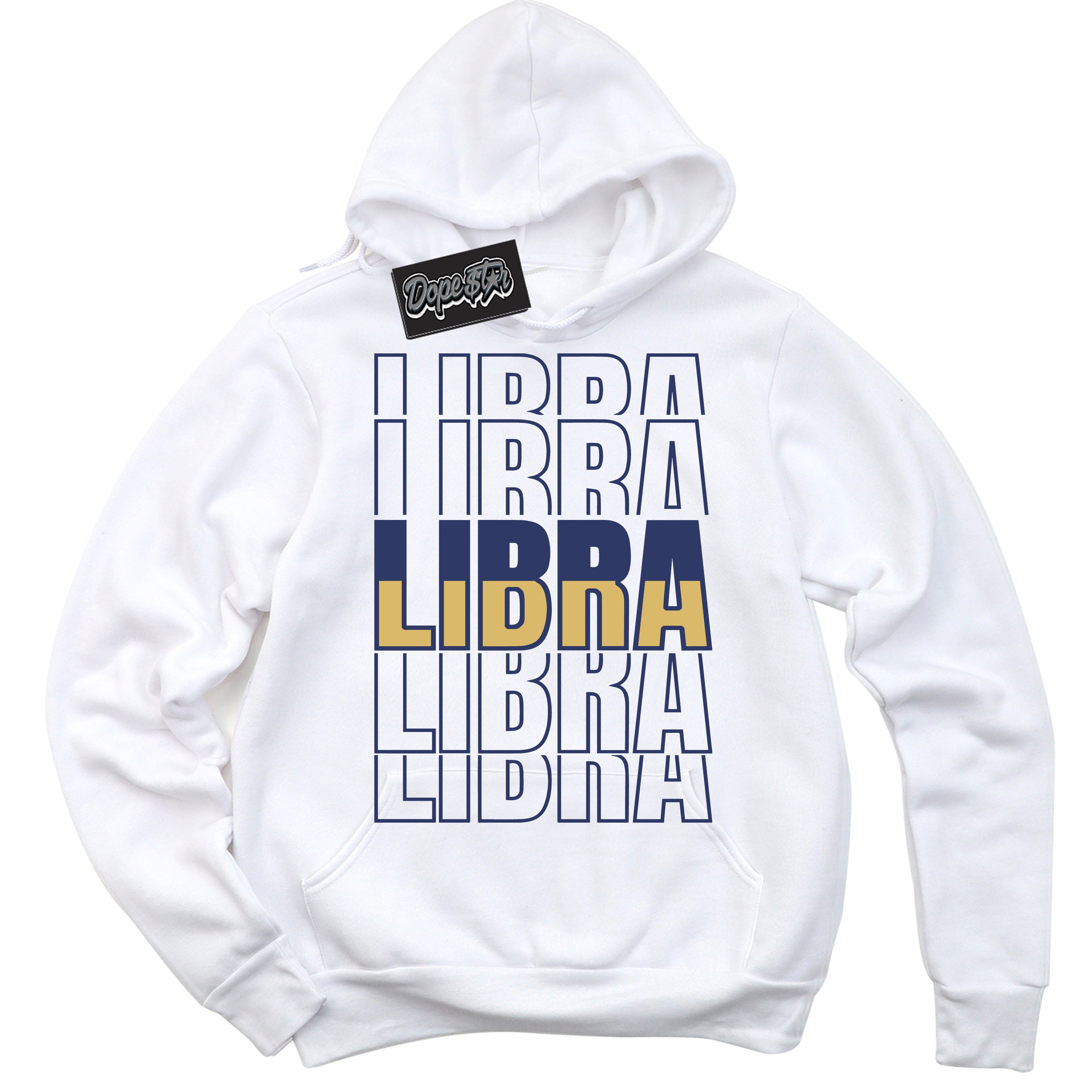 AJ1 Low Method of Make Midnight Navy Metallic Gold ‘Libra – White Streetwear Hoodie | Sneaker Matching sweatshirt for AJ1 Low Method of Make Midnight Navy Metallic Gold | Graphic Hoodie for Men & Women Streetwear by Sneaker Shirts Outlet.