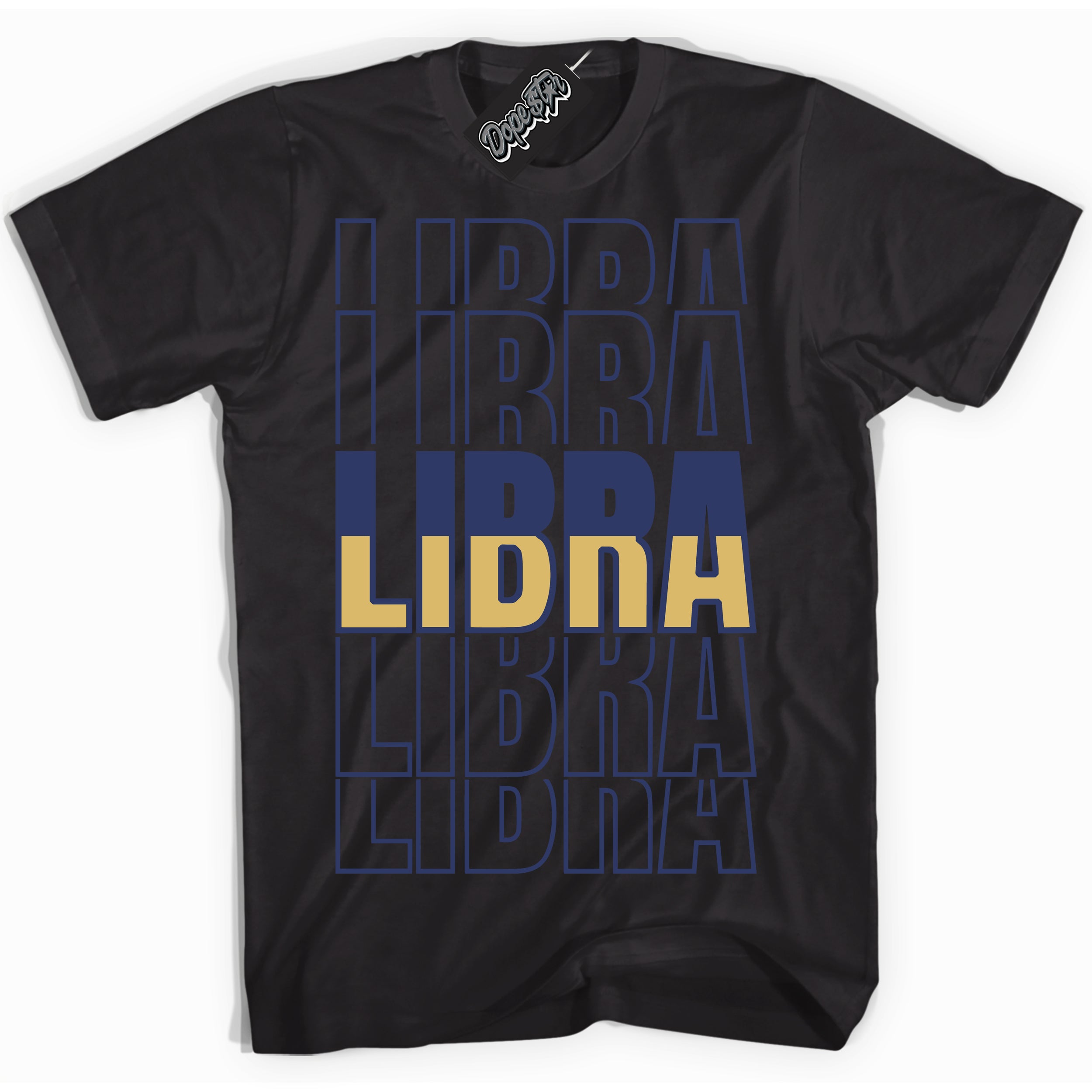 AJ1 Low Method of Make Midnight Navy Metallic Gold ‘Libra – Black Streetwear T-Shirt | Sneaker Matching shirt for AJ1 Low Method of Make Midnight Navy Metallic Gold | Graphic Tee for Men & Women Streetwear by Sneaker Shirts Outlet.