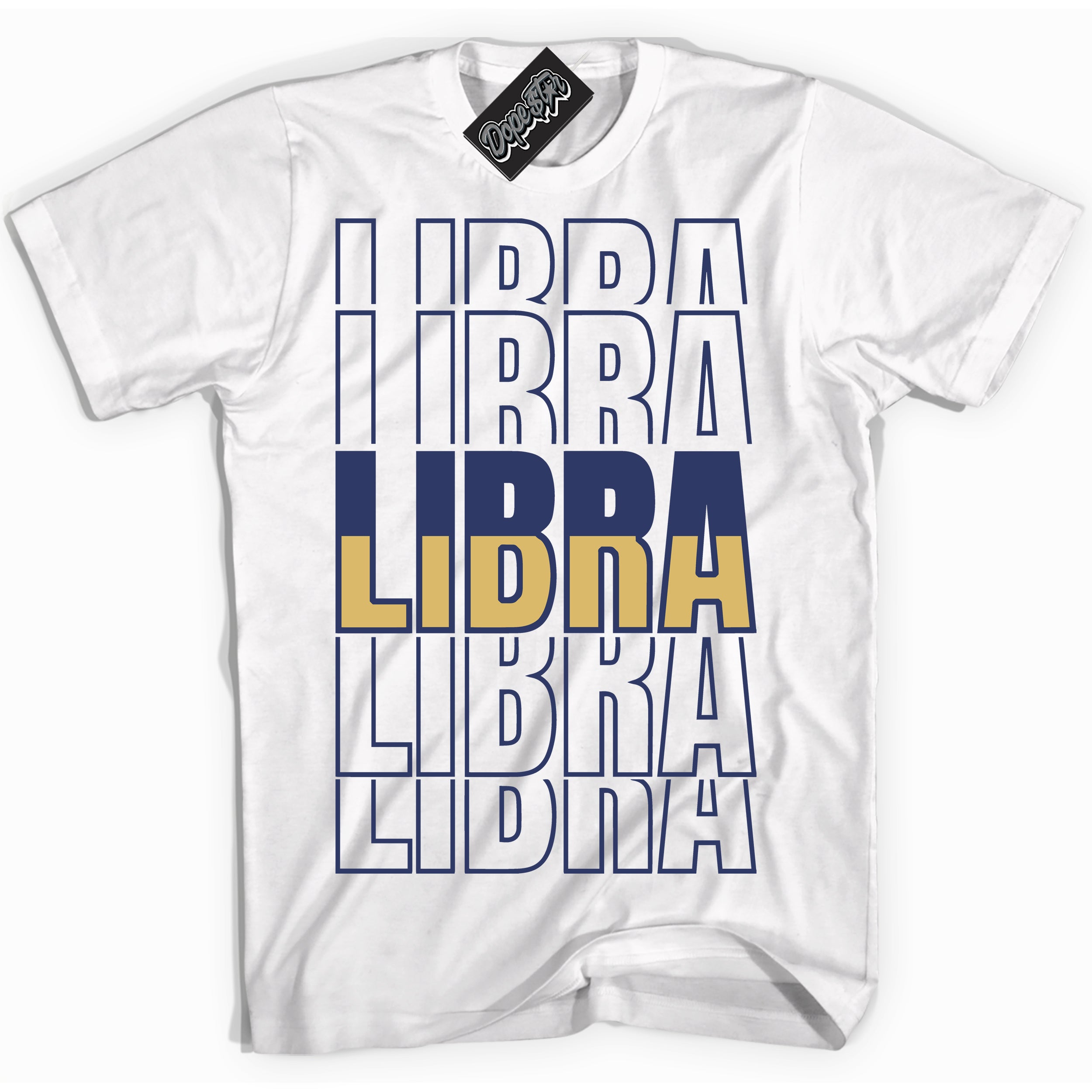 AJ1 Low Method of Make Midnight Navy Metallic Gold ‘Libra – White Streetwear T-Shirt | Sneaker Matching shirt for AJ1 Low Method of Make Midnight Navy Metallic Gold | Graphic Tee for Men & Women Streetwear by Sneaker Shirts Outlet.