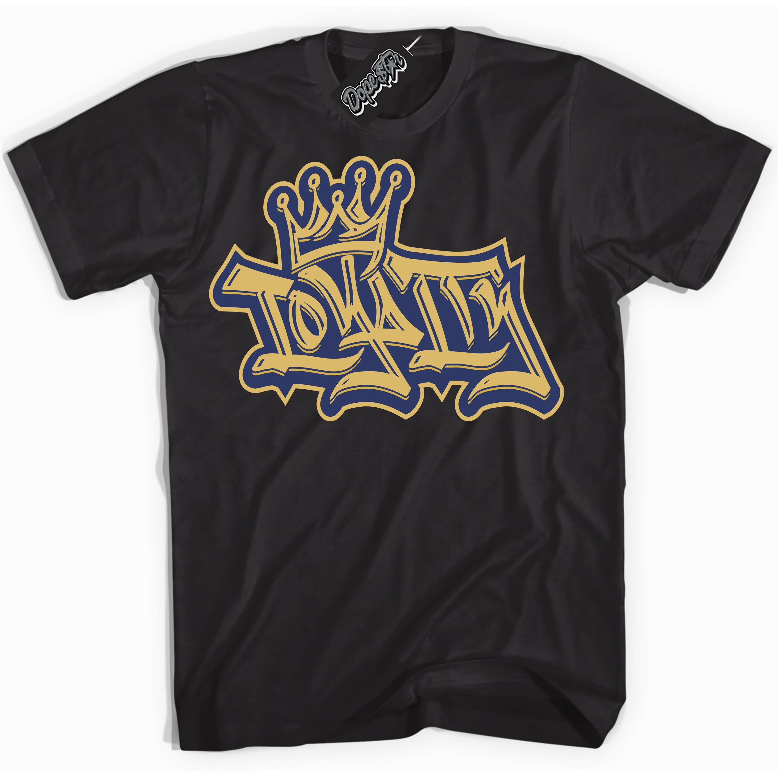 AJ1 Low Method of Make Midnight Navy Metallic Gold ‘Loyalty Crown – Black Streetwear T-Shirt | Sneaker Matching shirt for AJ1 Low Method of Make Midnight Navy Metallic Gold | Graphic Tee for Men & Women Streetwear by Sneaker Shirts Outlet.