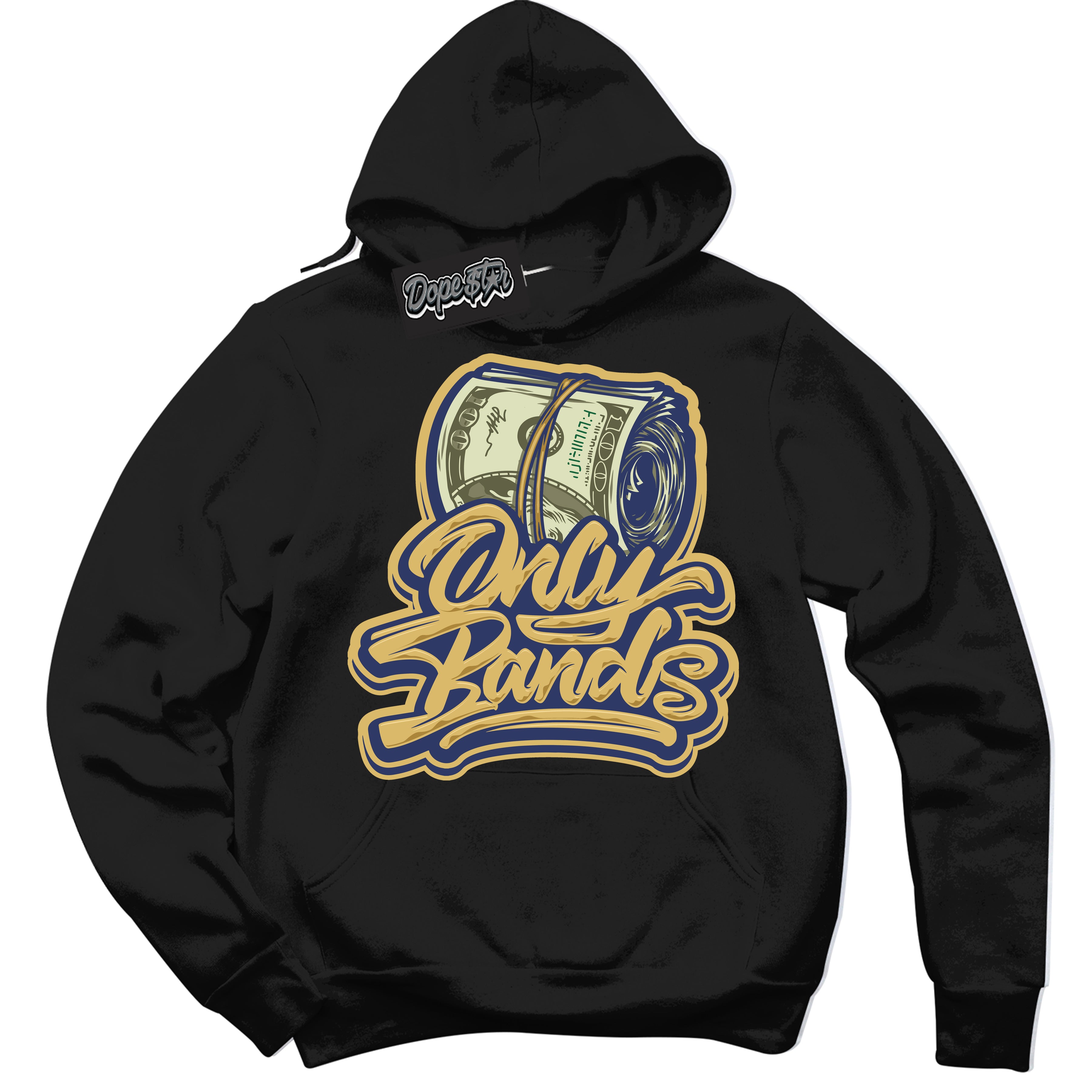 AJ1 Low Method of Make Midnight Navy Metallic Gold ‘Only Bands – Black Streetwear Hoodie | Sneaker Matching sweatshirt for AJ1 Low Method of Make Midnight Navy Metallic Gold | Graphic Hoodie for Men & Women Streetwear by Sneaker Shirts Outlet.