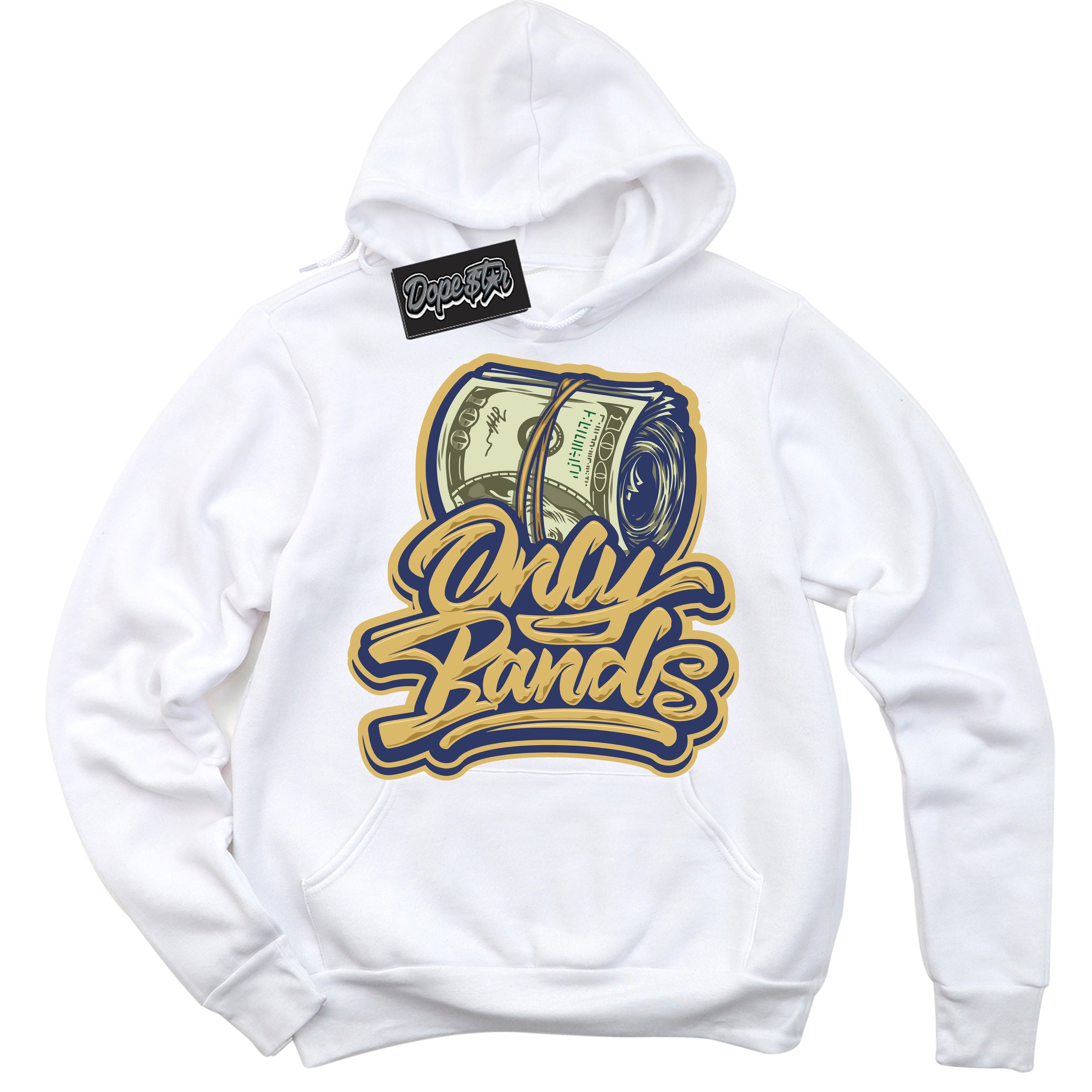 AJ1 Low Method of Make Midnight Navy Metallic Gold ‘Only Bands – White Streetwear Hoodie | Sneaker Matching sweatshirt for AJ1 Low Method of Make Midnight Navy Metallic Gold | Graphic Hoodie for Men & Women Streetwear by Sneaker Shirts Outlet.