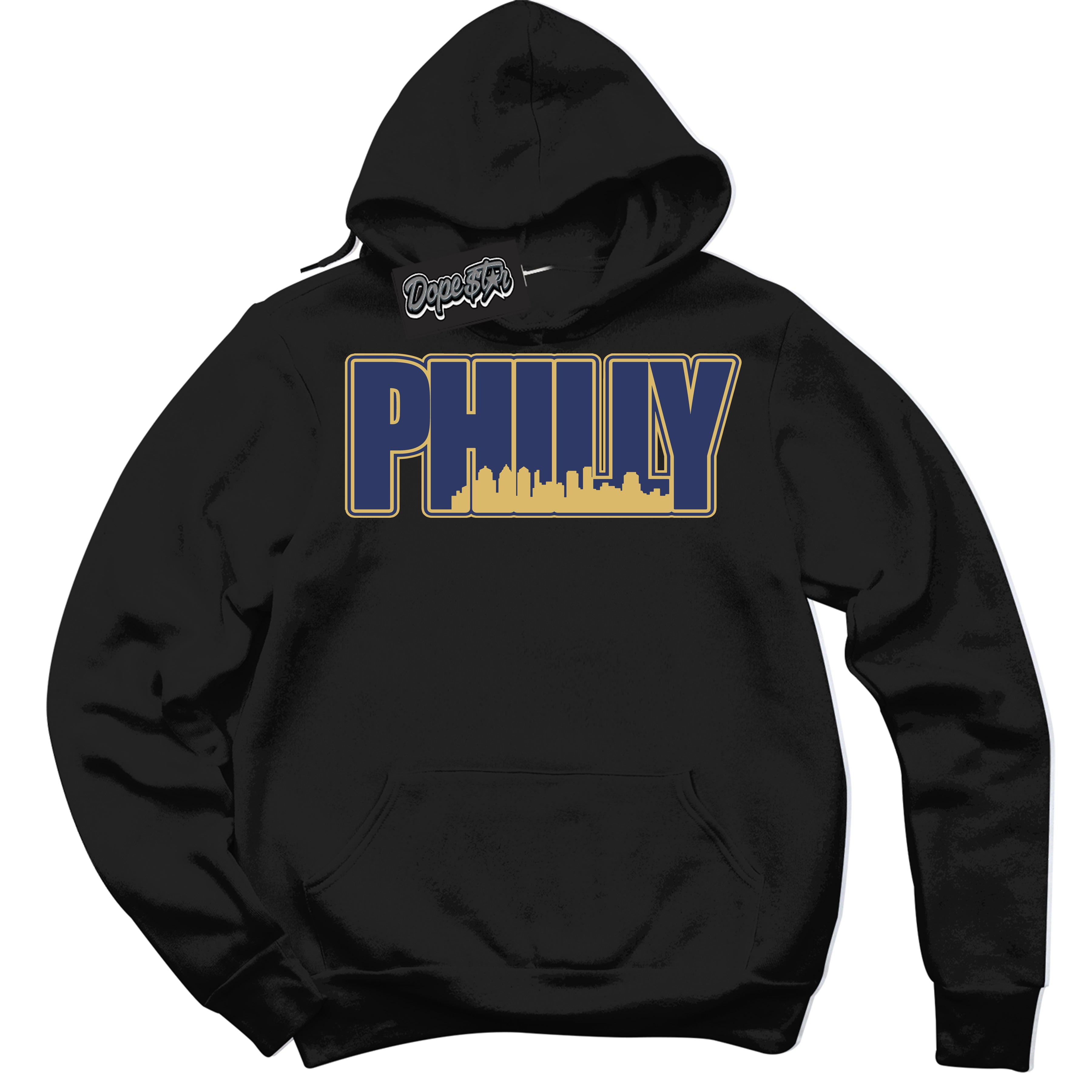 AJ1 Low Method of Make Midnight Navy Metallic Gold ‘Philly – Black Streetwear Hoodie | Sneaker Matching sweatshirt for AJ1 Low Method of Make Midnight Navy Metallic Gold | Graphic Hoodie for Men & Women Streetwear by Sneaker Shirts Outlet.