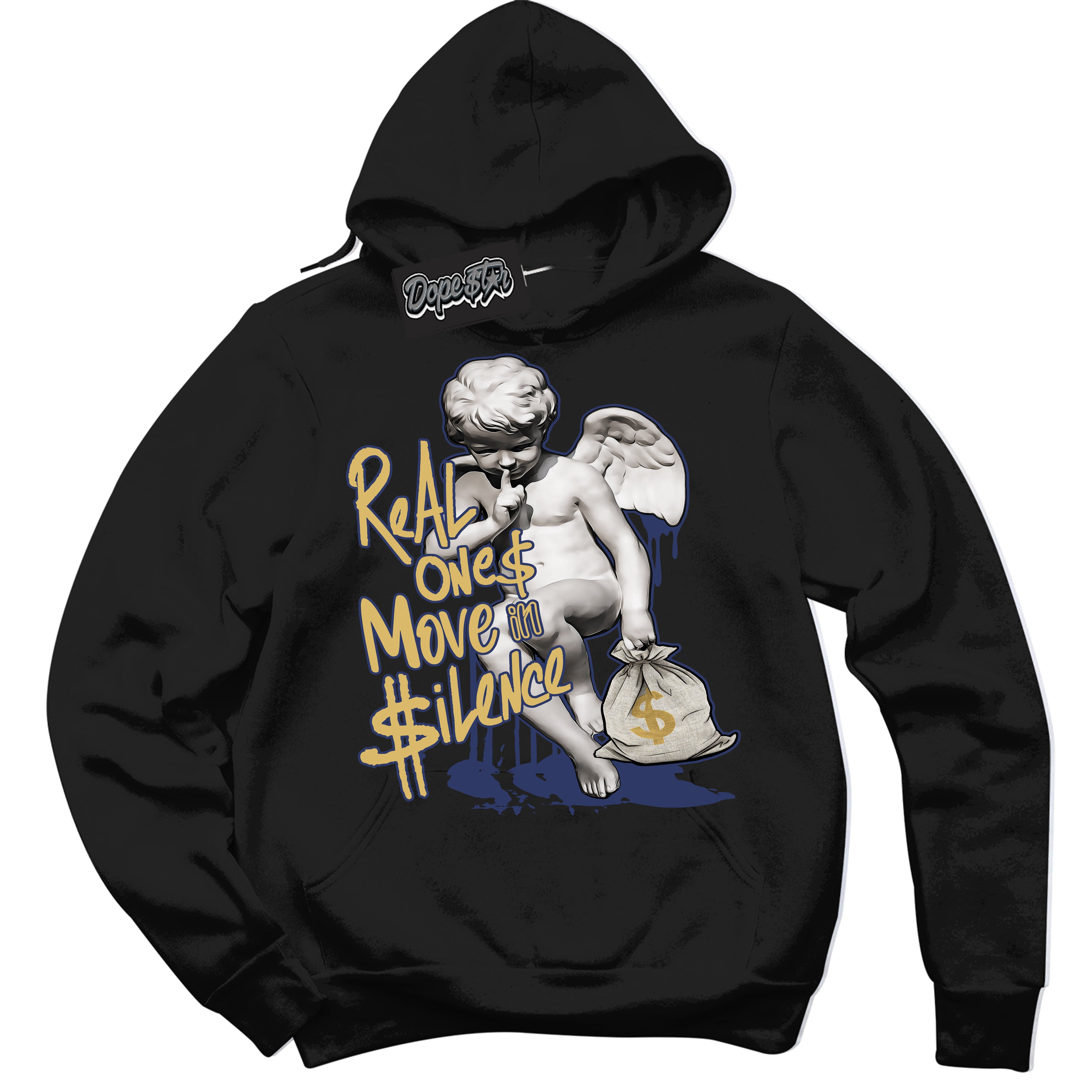 AJ1 Low Method of Make Midnight Navy Metallic Gold ‘Real Ones Cherub – Black Streetwear Hoodie | Sneaker Matching sweatshirt for AJ1 Low Method of Make Midnight Navy Metallic Gold | Graphic Hoodie for Men & Women Streetwear by Sneaker Shirts Outlet.