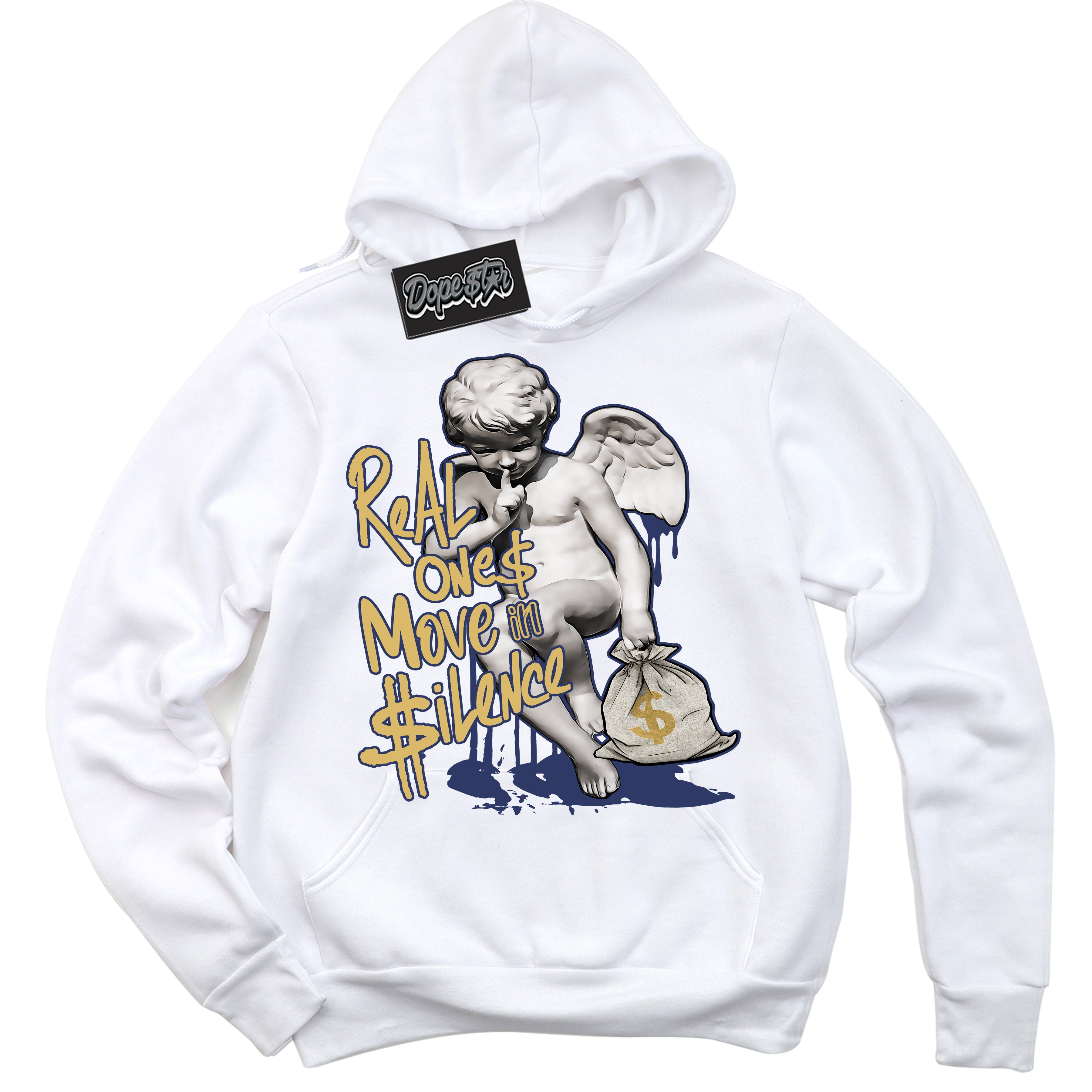 AJ1 Low Method of Make Midnight Navy Metallic Gold ‘Real Ones Cherub – White Streetwear Hoodie | Sneaker Matching sweatshirt for AJ1 Low Method of Make Midnight Navy Metallic Gold | Graphic Hoodie for Men & Women Streetwear by Sneaker Shirts Outlet.