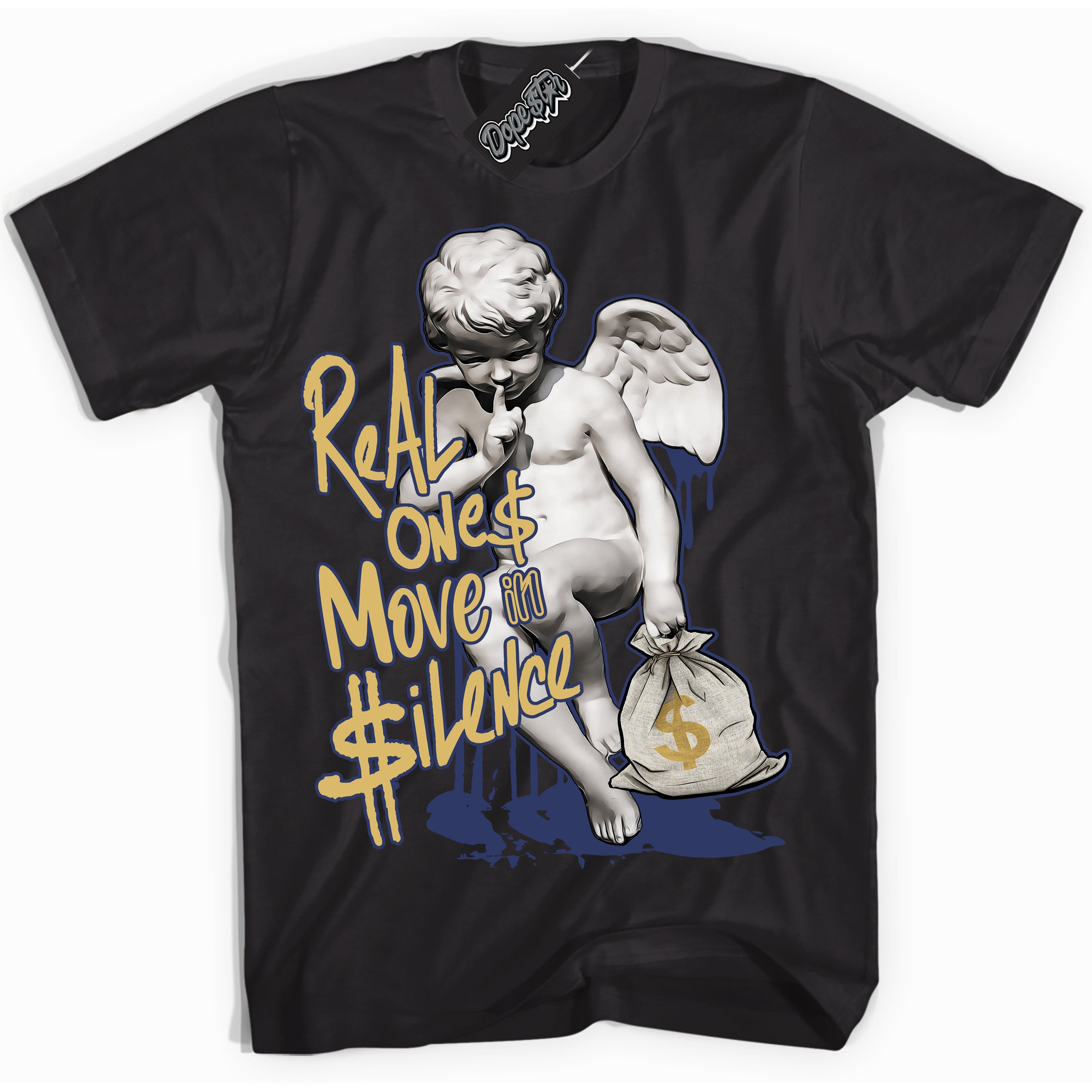 AJ1 Low Method of Make Midnight Navy Metallic Gold ‘Real Ones Cherub – Black Streetwear T-Shirt | Sneaker Matching shirt for AJ1 Low Method of Make Midnight Navy Metallic Gold | Graphic Tee for Men & Women Streetwear by Sneaker Shirts Outlet.