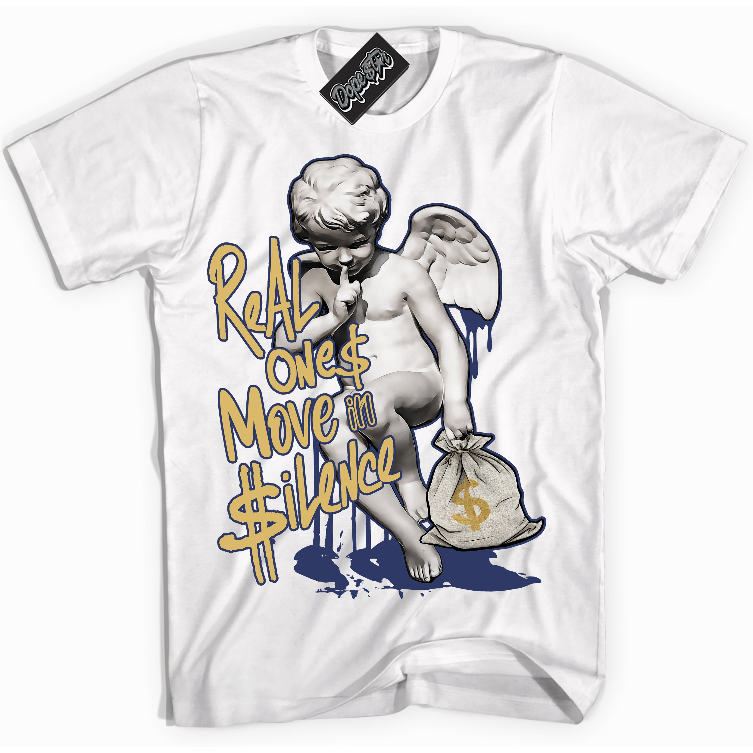 AJ1 Low Method of Make Midnight Navy Metallic Gold ‘Real Ones Cherub – White Streetwear T-Shirt | Sneaker Matching shirt for AJ1 Low Method of Make Midnight Navy Metallic Gold | Graphic Tee for Men & Women Streetwear by Sneaker Shirts Outlet.