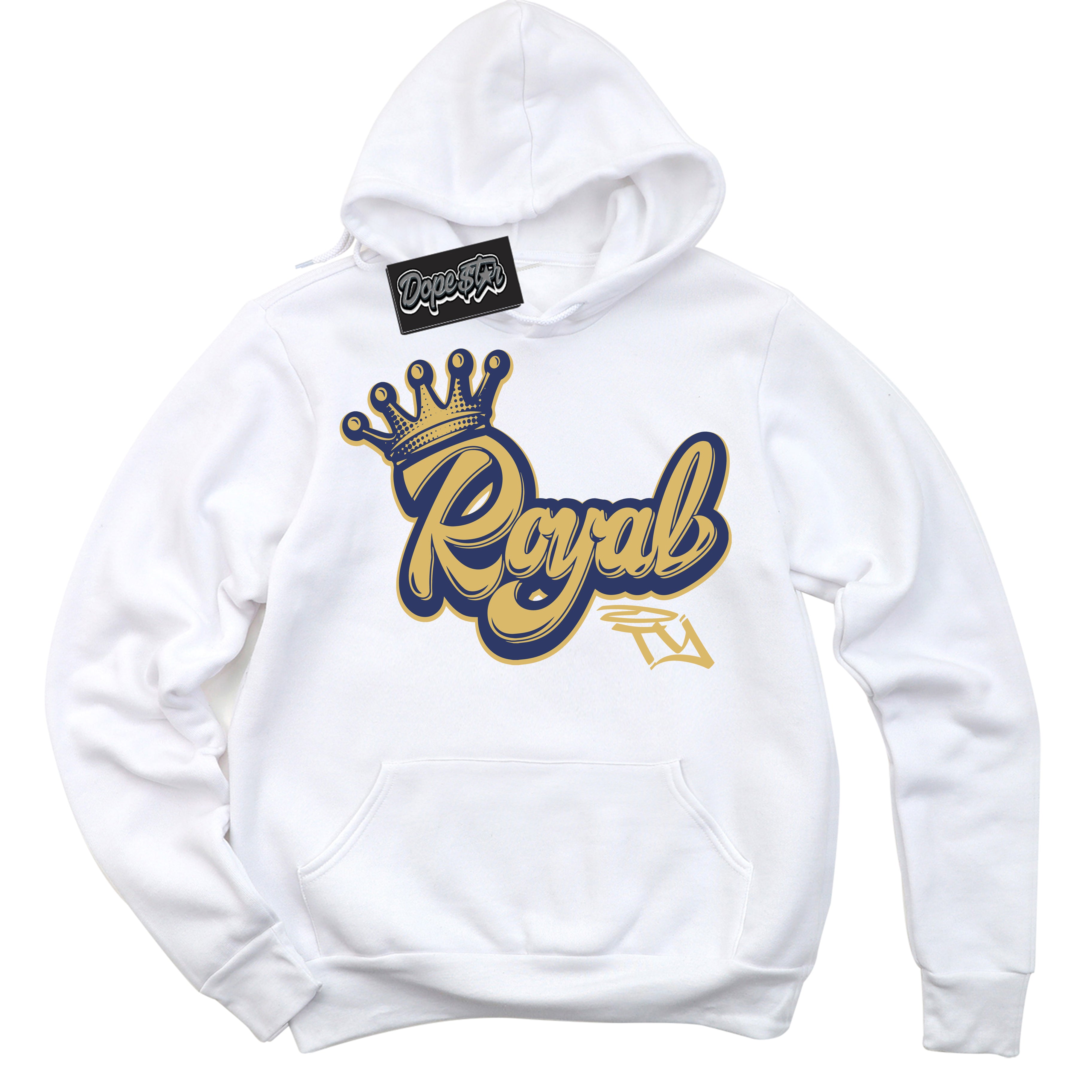 AJ1 Low Method of Make Midnight Navy Metallic Gold ‘Royalty – White Streetwear Hoodie | Sneaker Matching sweatshirt for AJ1 Low Method of Make Midnight Navy Metallic Gold | Graphic Hoodie for Men & Women Streetwear by Sneaker Shirts Outlet.