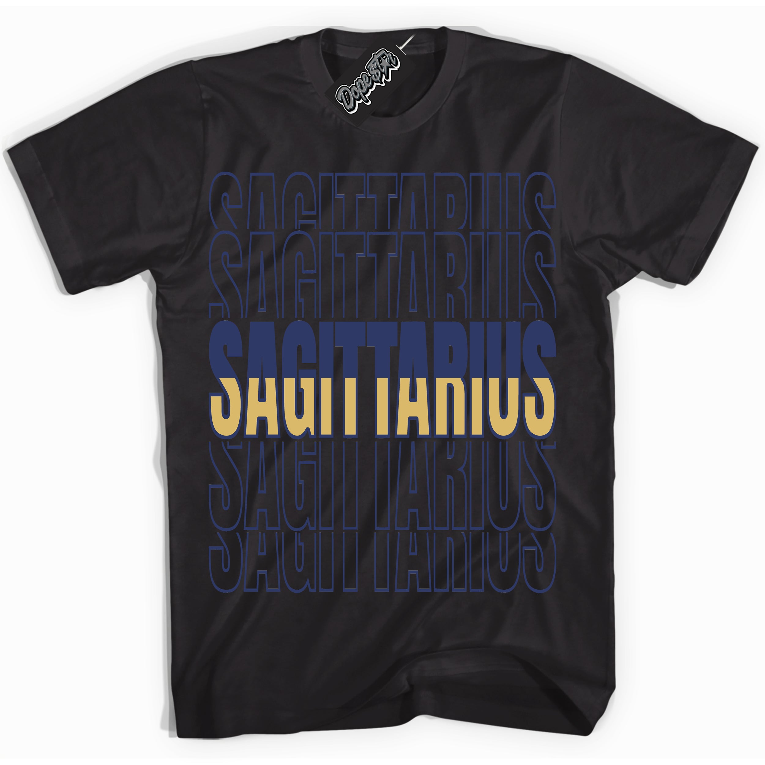 AJ1 Low Method of Make Midnight Navy Metallic Gold ‘Sagittarius – Black Streetwear T-Shirt | Sneaker Matching shirt for AJ1 Low Method of Make Midnight Navy Metallic Gold | Graphic Tee for Men & Women Streetwear by Sneaker Shirts Outlet.