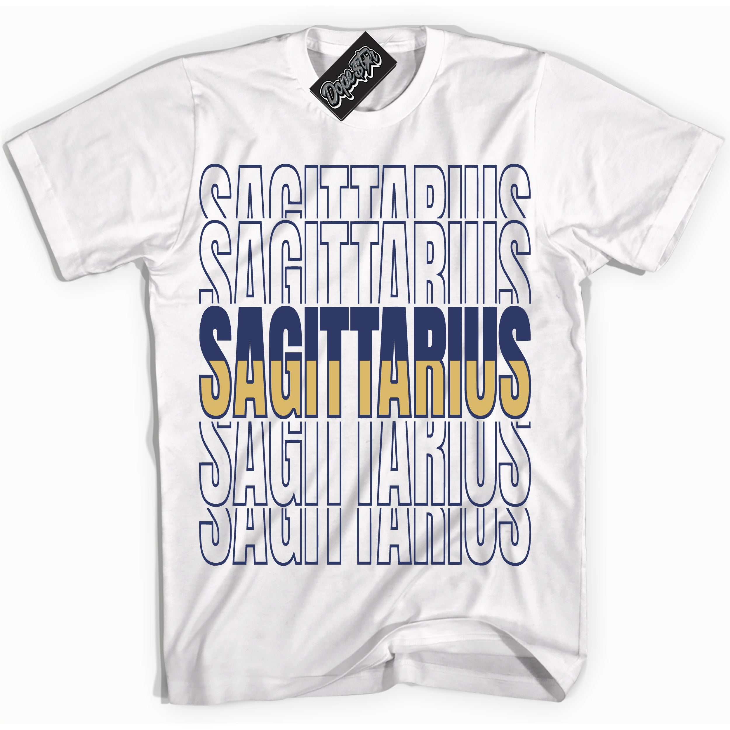 AJ1 Low Method of Make Midnight Navy Metallic Gold ‘Sagittarius – White Streetwear T-Shirt | Sneaker Matching shirt for AJ1 Low Method of Make Midnight Navy Metallic Gold | Graphic Tee for Men & Women Streetwear by Sneaker Shirts Outlet.