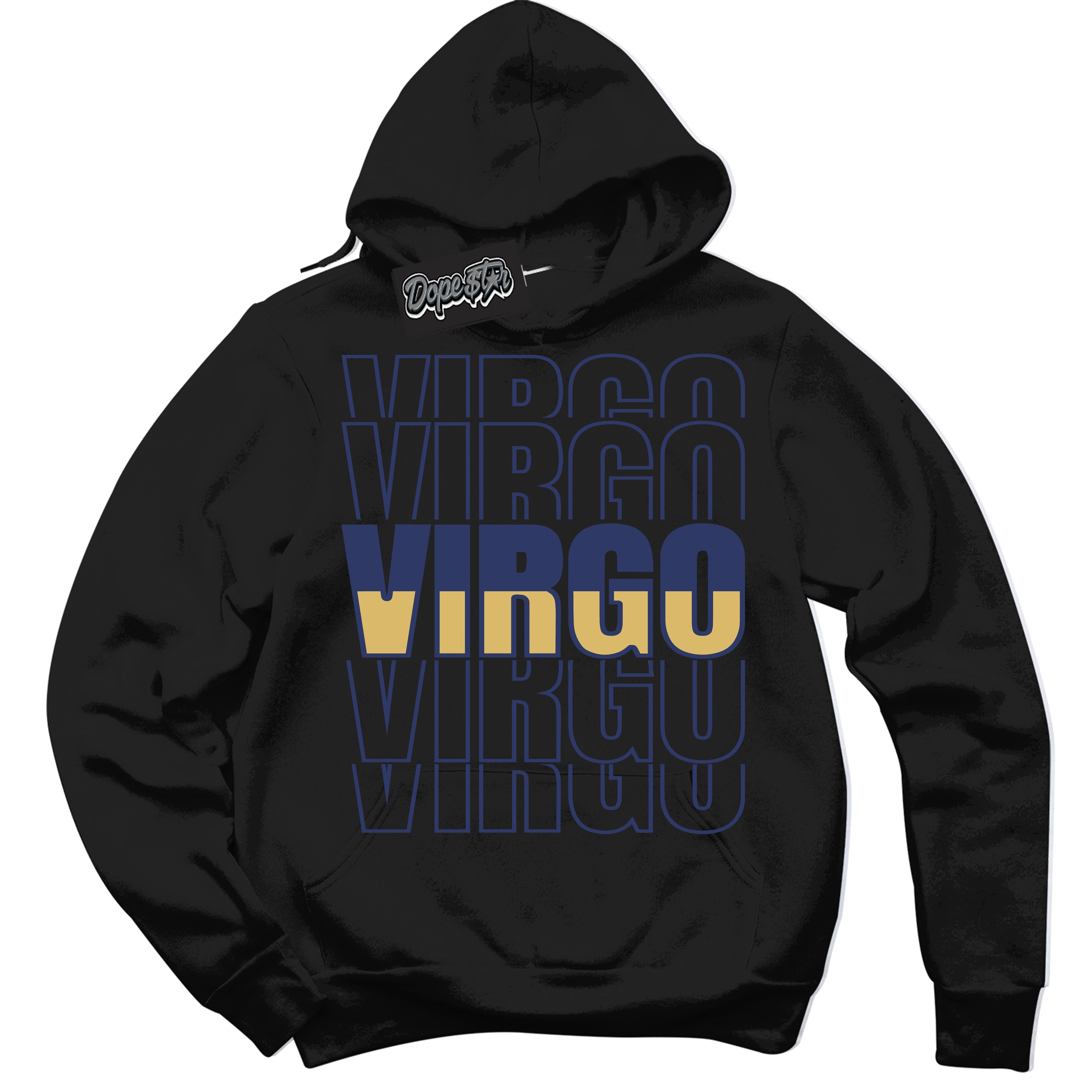 AJ1 Low Method of Make Midnight Navy Metallic Gold ‘Virgo – Black Streetwear Hoodie | Sneaker Matching sweatshirt for AJ1 Low Method of Make Midnight Navy Metallic Gold | Graphic Hoodie for Men & Women Streetwear by Sneaker Shirts Outlet.