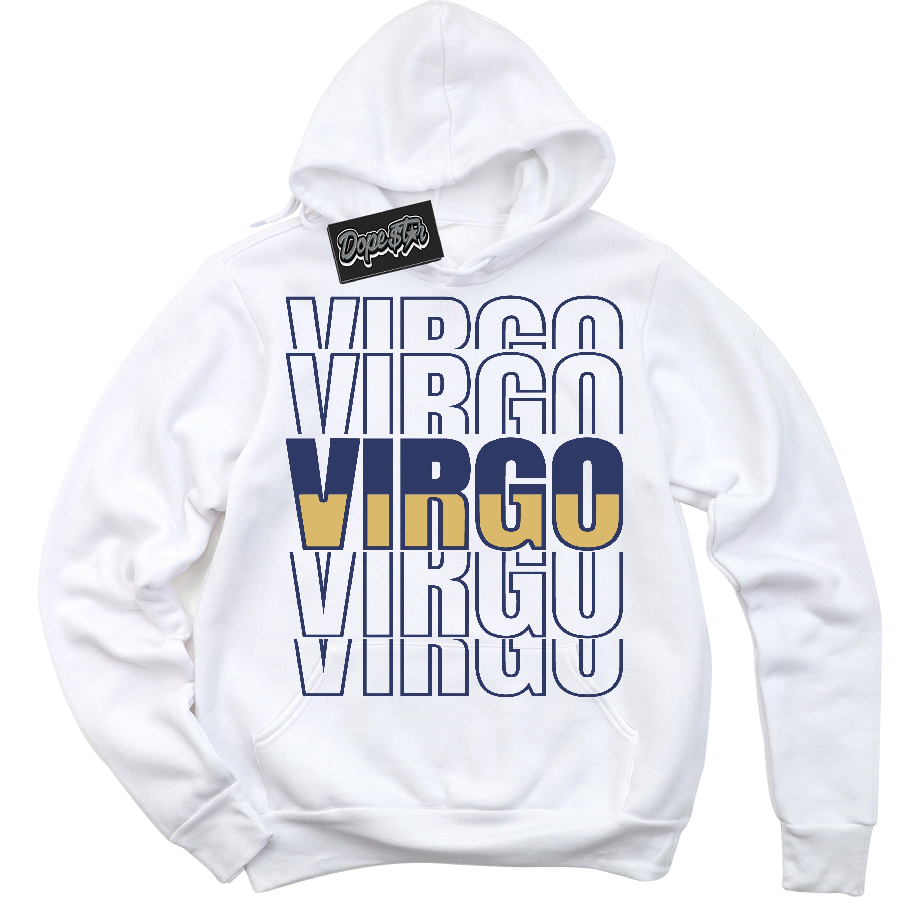 AJ1 Low Method of Make Midnight Navy Metallic Gold ‘Virgo – White Streetwear Hoodie | Sneaker Matching sweatshirt for AJ1 Low Method of Make Midnight Navy Metallic Gold | Graphic Hoodie for Men & Women Streetwear by Sneaker Shirts Outlet.