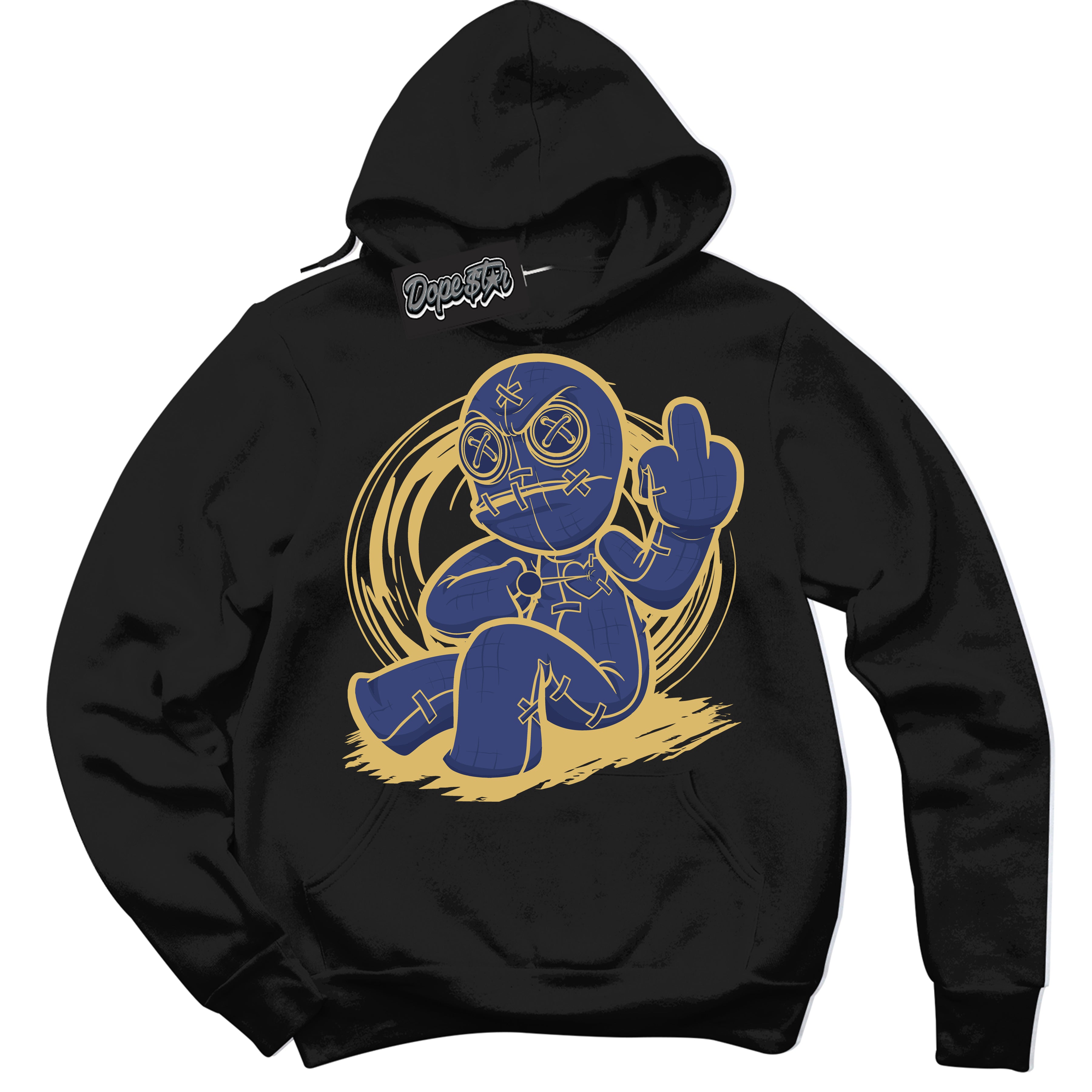 AJ1 Low Method of Make Midnight Navy Metallic Gold ‘Voodoo Doll – Black Streetwear Hoodie | Sneaker Matching sweatshirt for AJ1 Low Method of Make Midnight Navy Metallic Gold | Graphic Hoodie for Men & Women Streetwear by Sneaker Shirts Outlet.