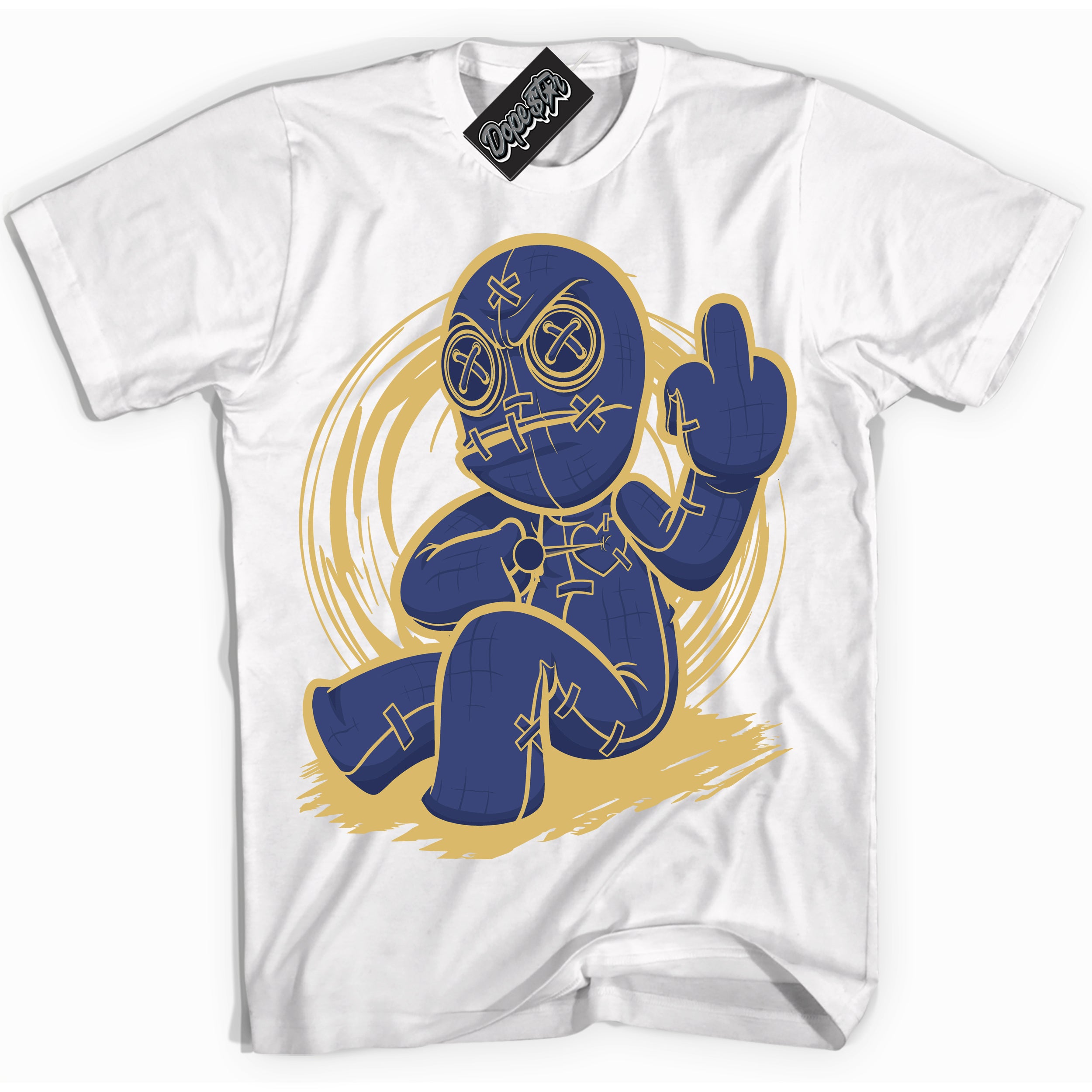 AJ1 Low Method of Make Midnight Navy Metallic Gold ‘Voodoo Doll – White Streetwear T-Shirt | Sneaker Matching shirt for AJ1 Low Method of Make Midnight Navy Metallic Gold | Graphic Tee for Men & Women Streetwear by Sneaker Shirts Outlet.