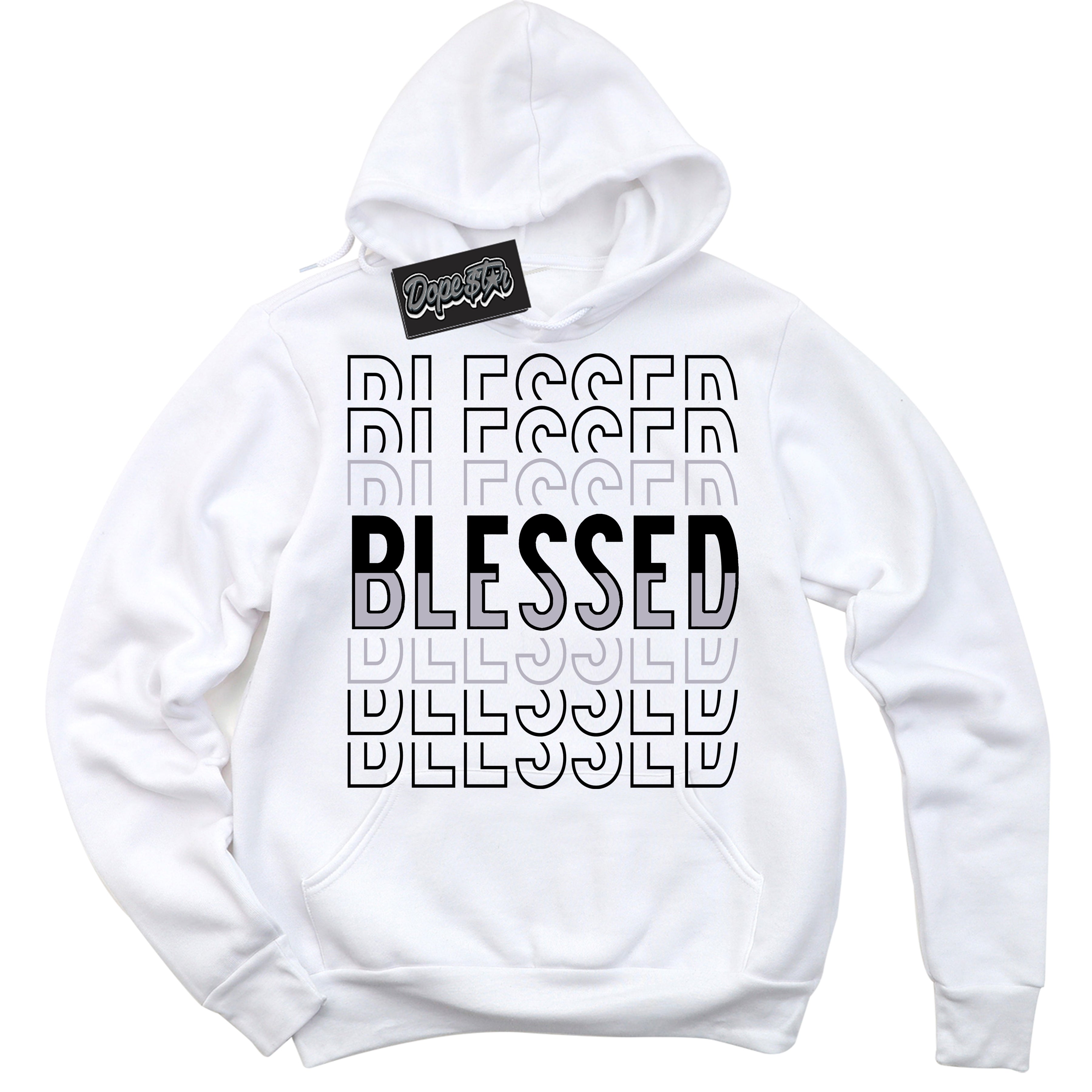 Cool White Hoodie with “ Blessed Stacked ”  design that Perfectly Matches OG Barons 1s Jordans.
