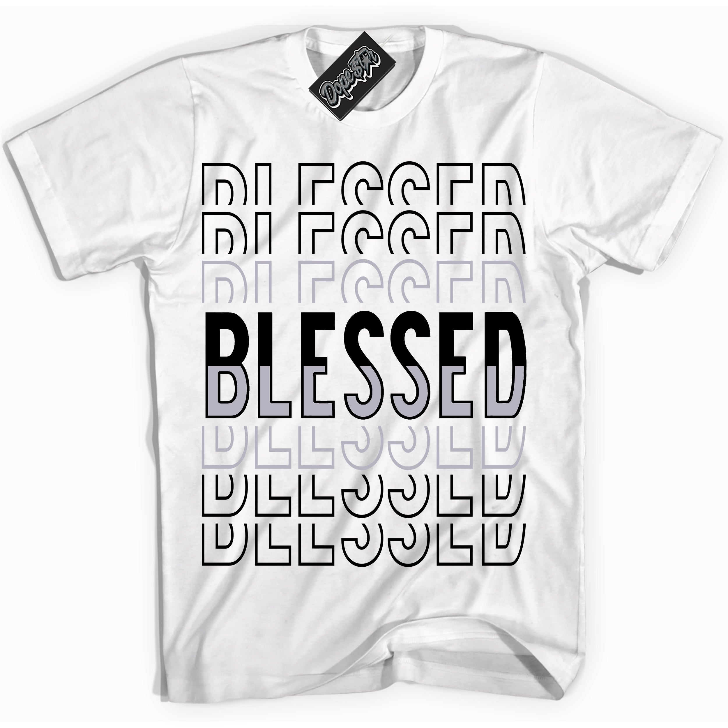 Cool White Shirt with “ Blessed Stacked ” design that perfectly matches OG Barons 1s Jordans.
