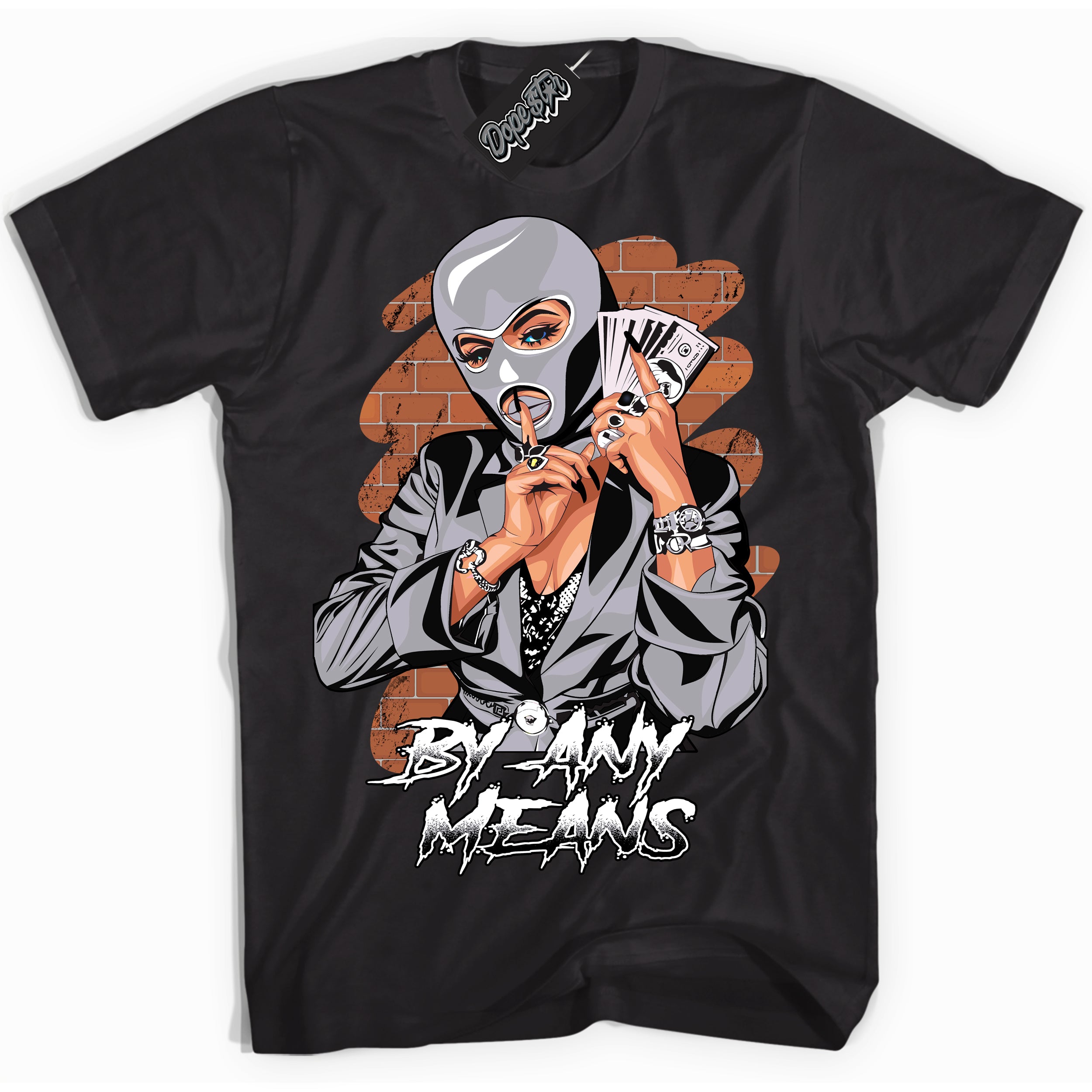 Cool Black Shirt with “ By Any Means ” design that perfectly matches OG Barons 1s Jordans.
