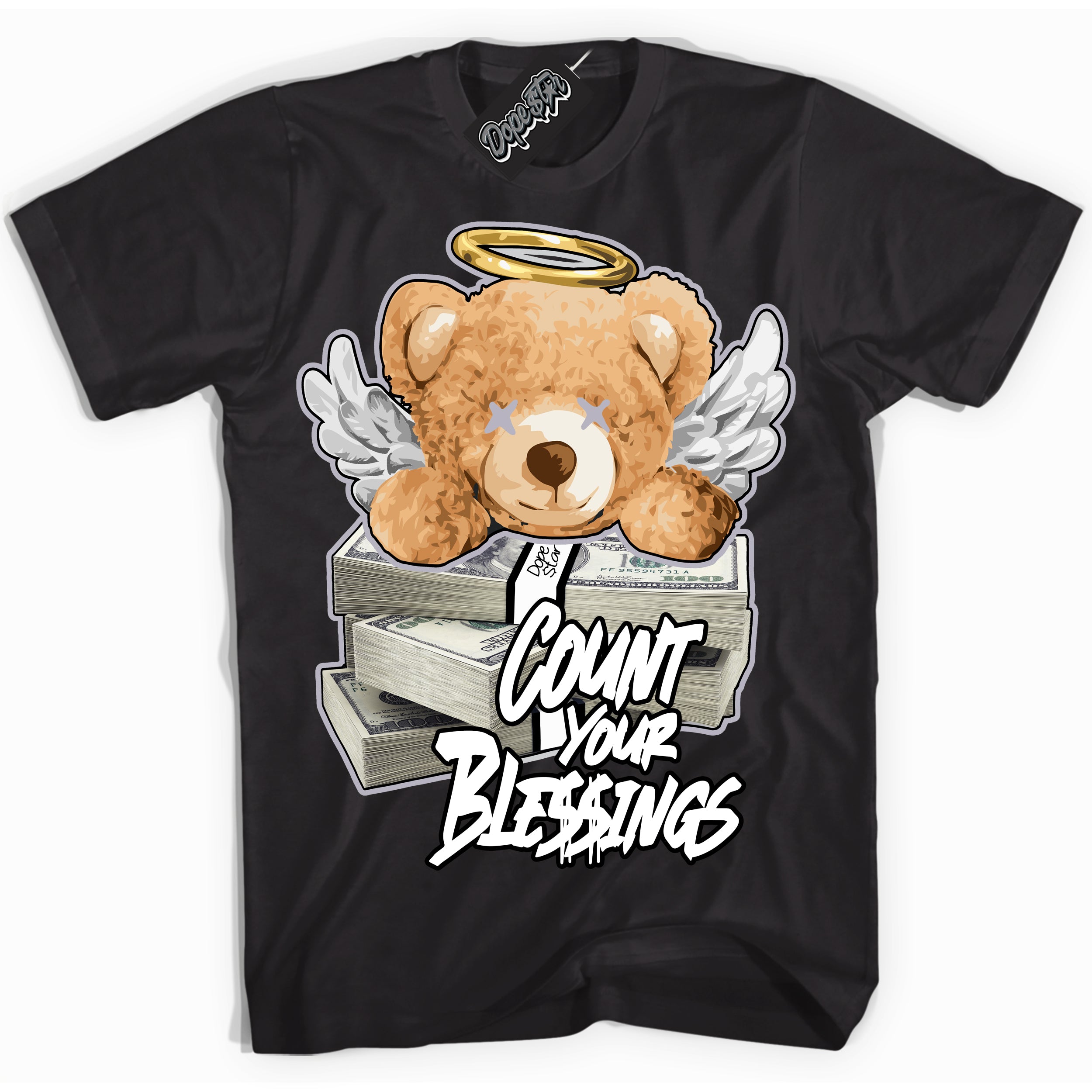 Cool Black Shirt with “ Count Your Blessings ” design that perfectly matches OG Barons 1s Jordans.
