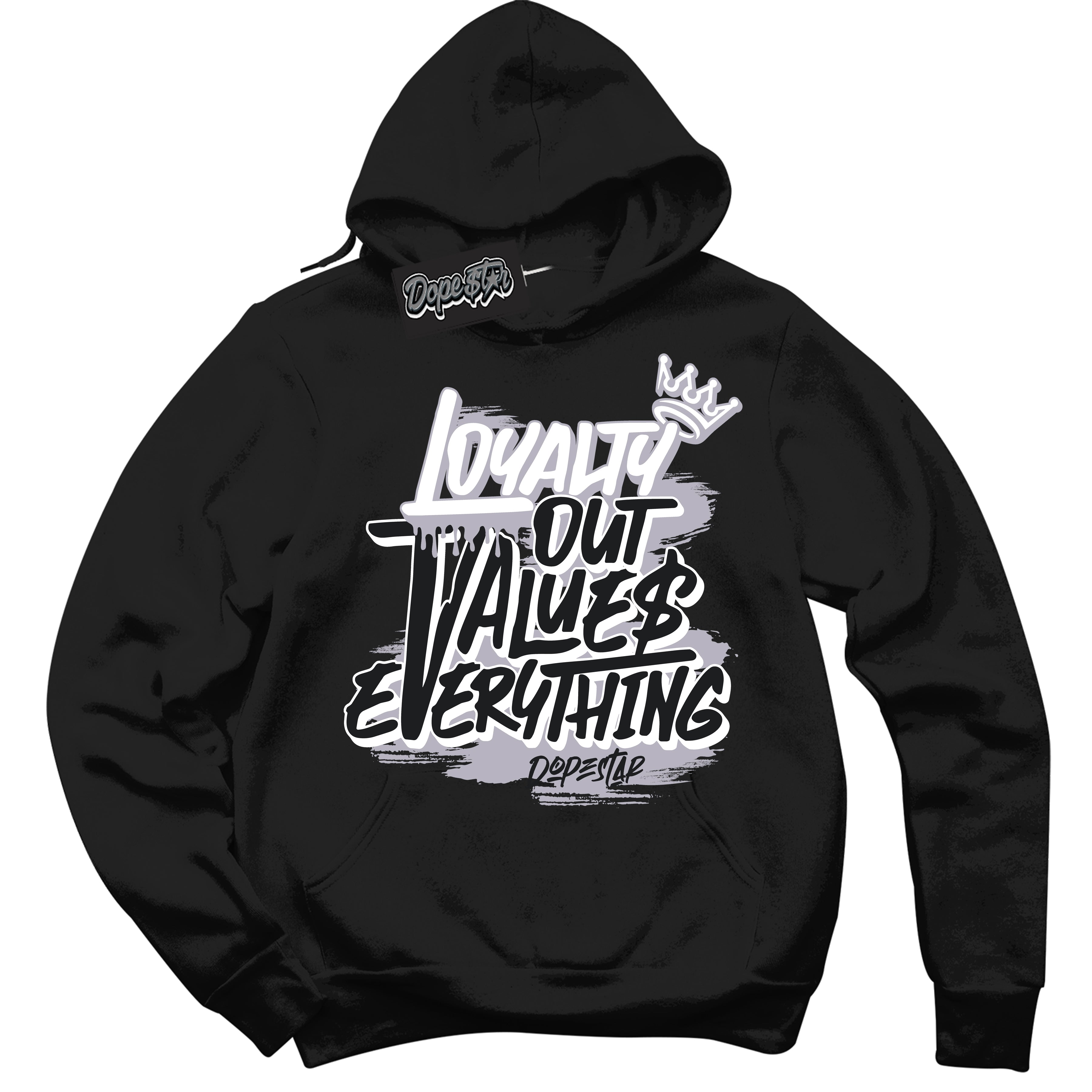 Cool Black Hoodie with “ Loyalty Out Values Everything ”  design that Perfectly Matches OG Barons 1s Jordans.
