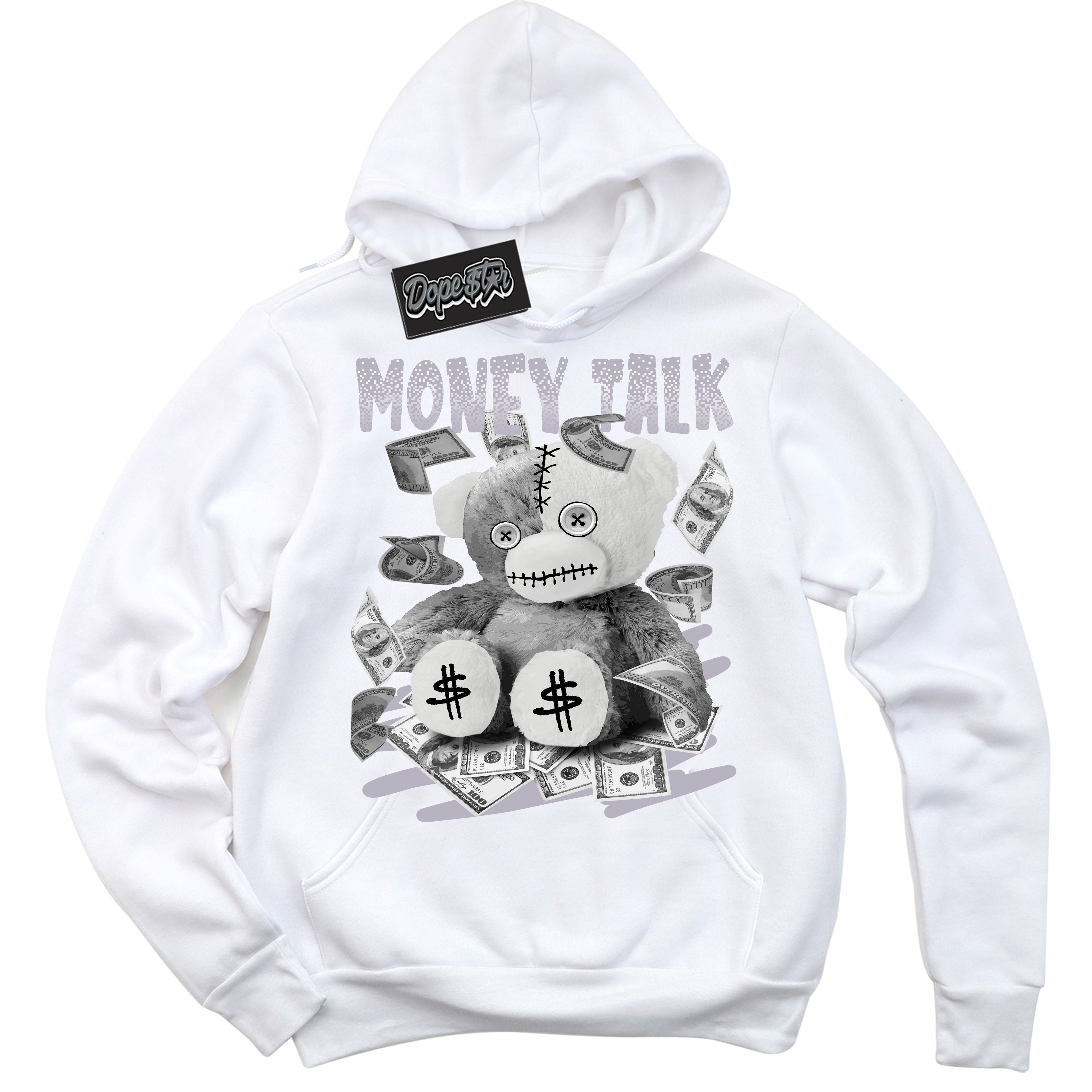 Cool White Hoodie with “ Money Talk Bear ”  design that Perfectly Matches OG Barons 1s Jordans.
