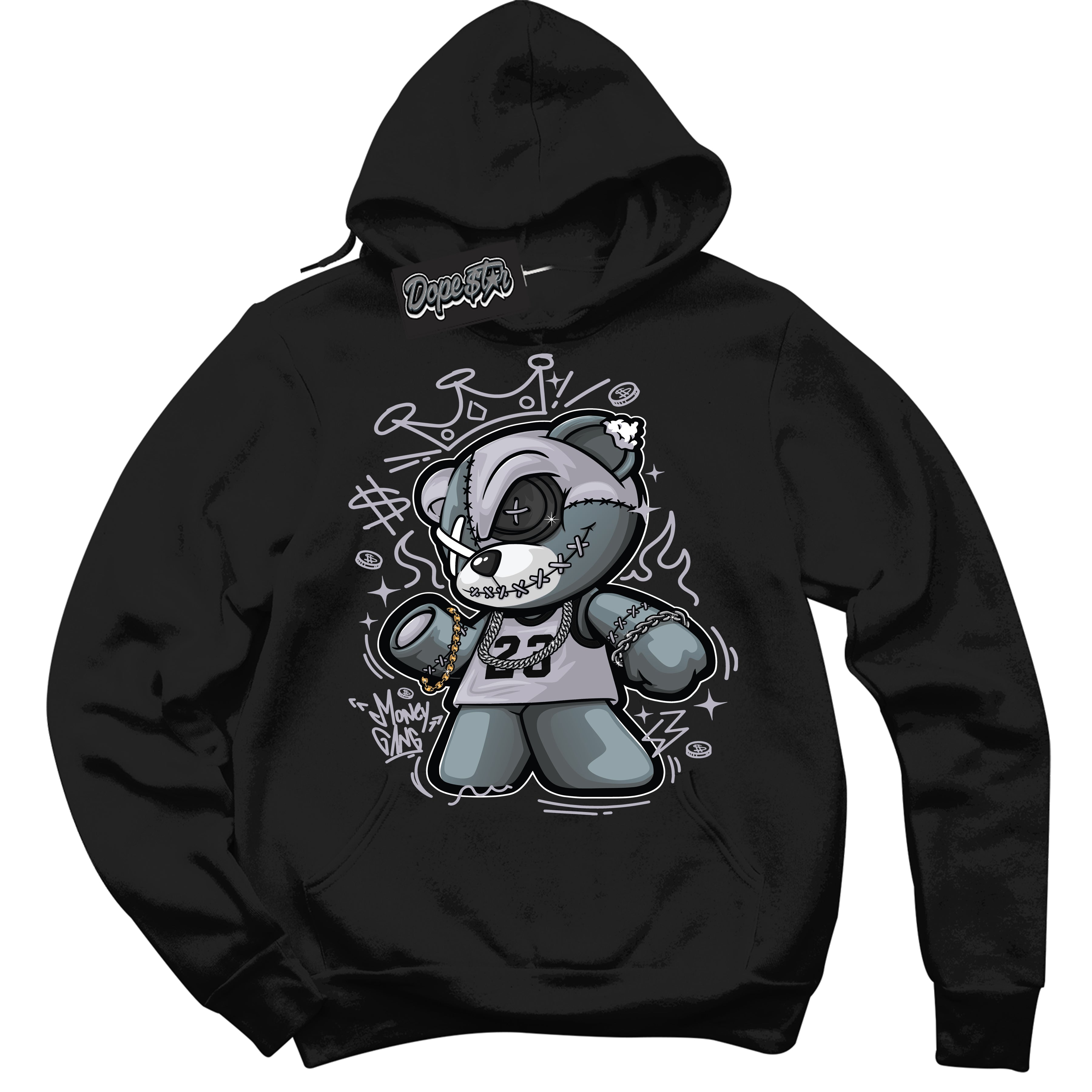 Cool Black Hoodie with “ Money Gang Bear ”  design that Perfectly Matches OG Barons 1s Jordans.
