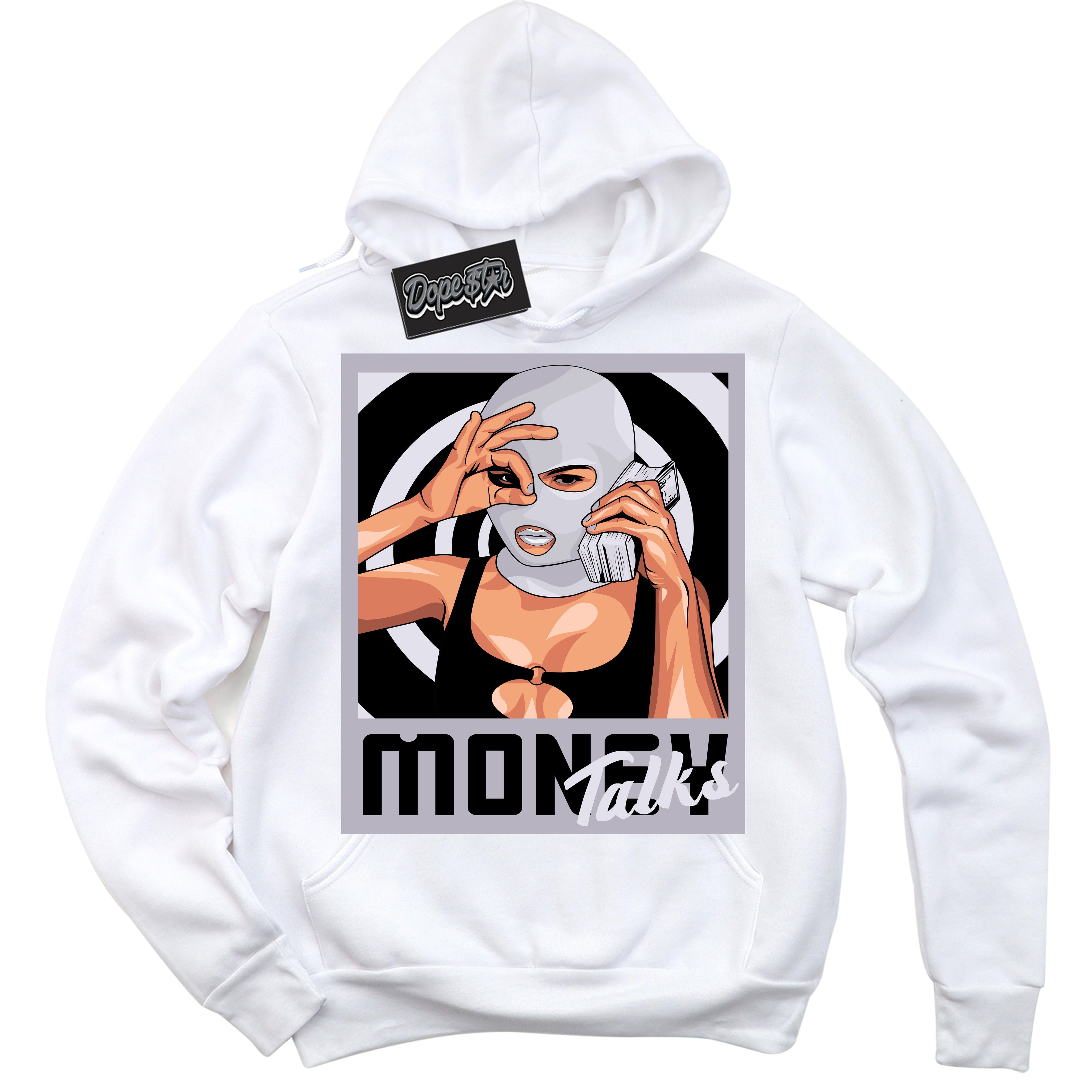 Cool White Hoodie with “ Money Talks ”  design that Perfectly Matches OG Barons 1s Jordans.
