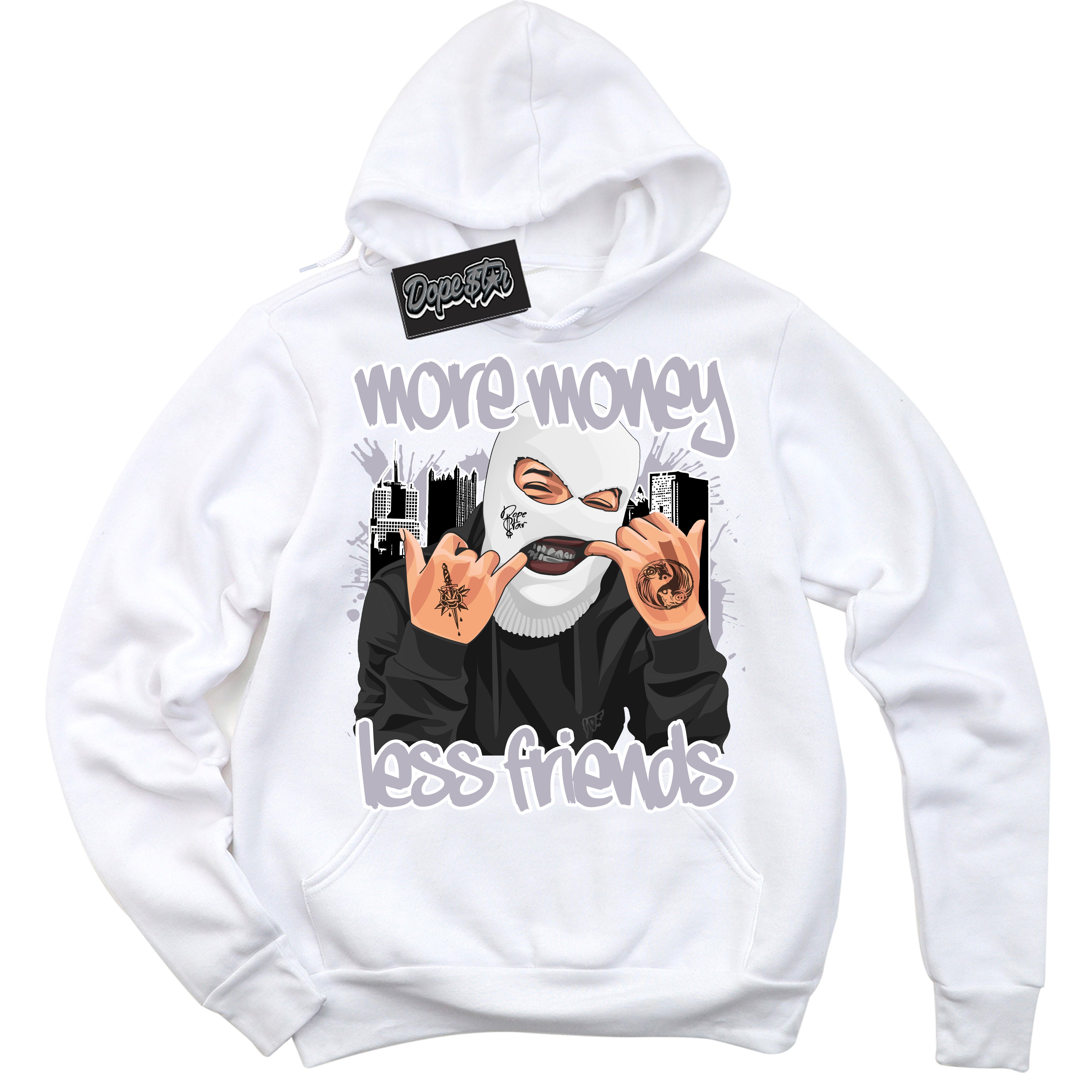 Cool White Hoodie with “ More Money Less Friends ”  design that Perfectly Matches OG Barons 1s Jordans.
