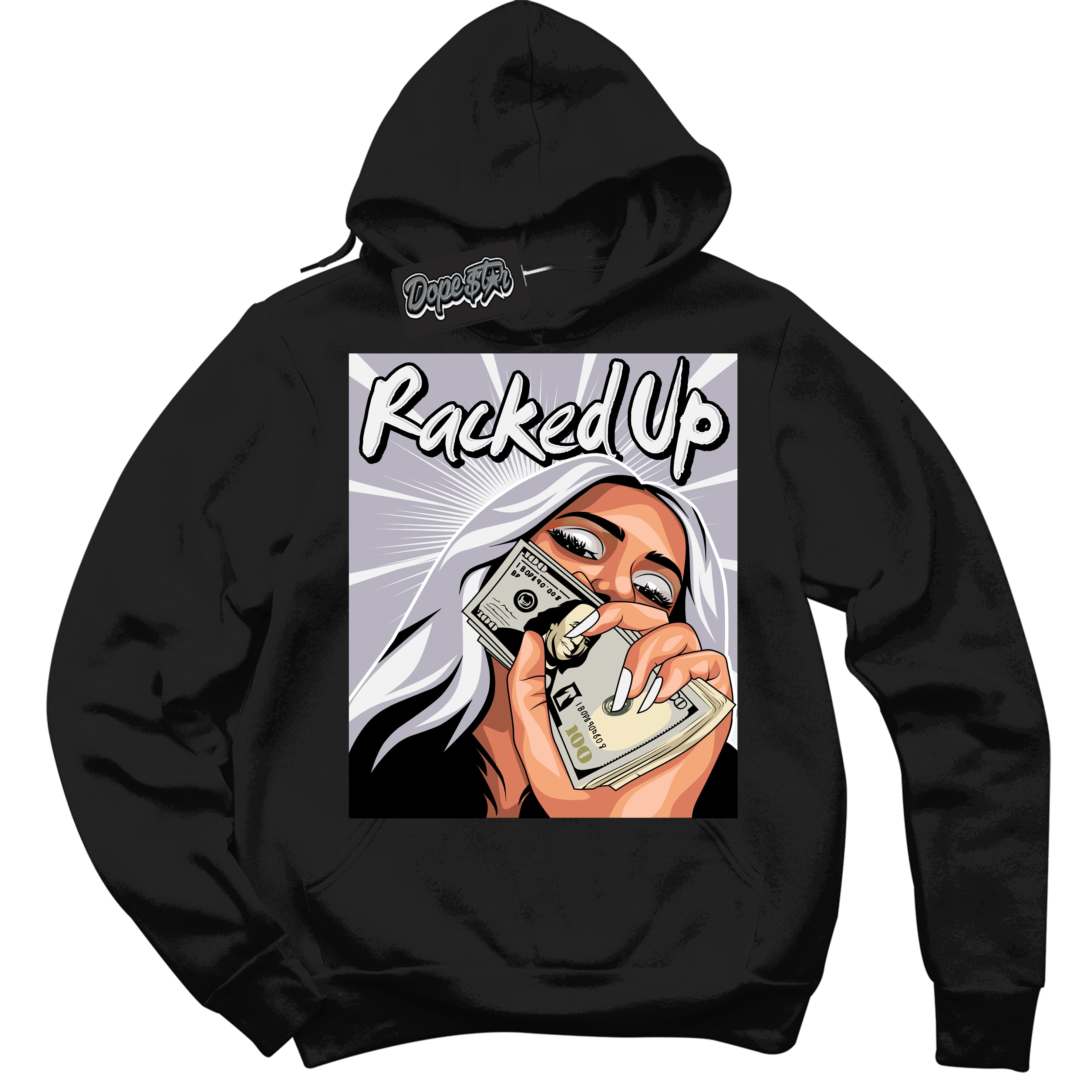 Cool Black Hoodie with “ Racked Up ”  design that Perfectly Matches OG Barons 1s Jordans.