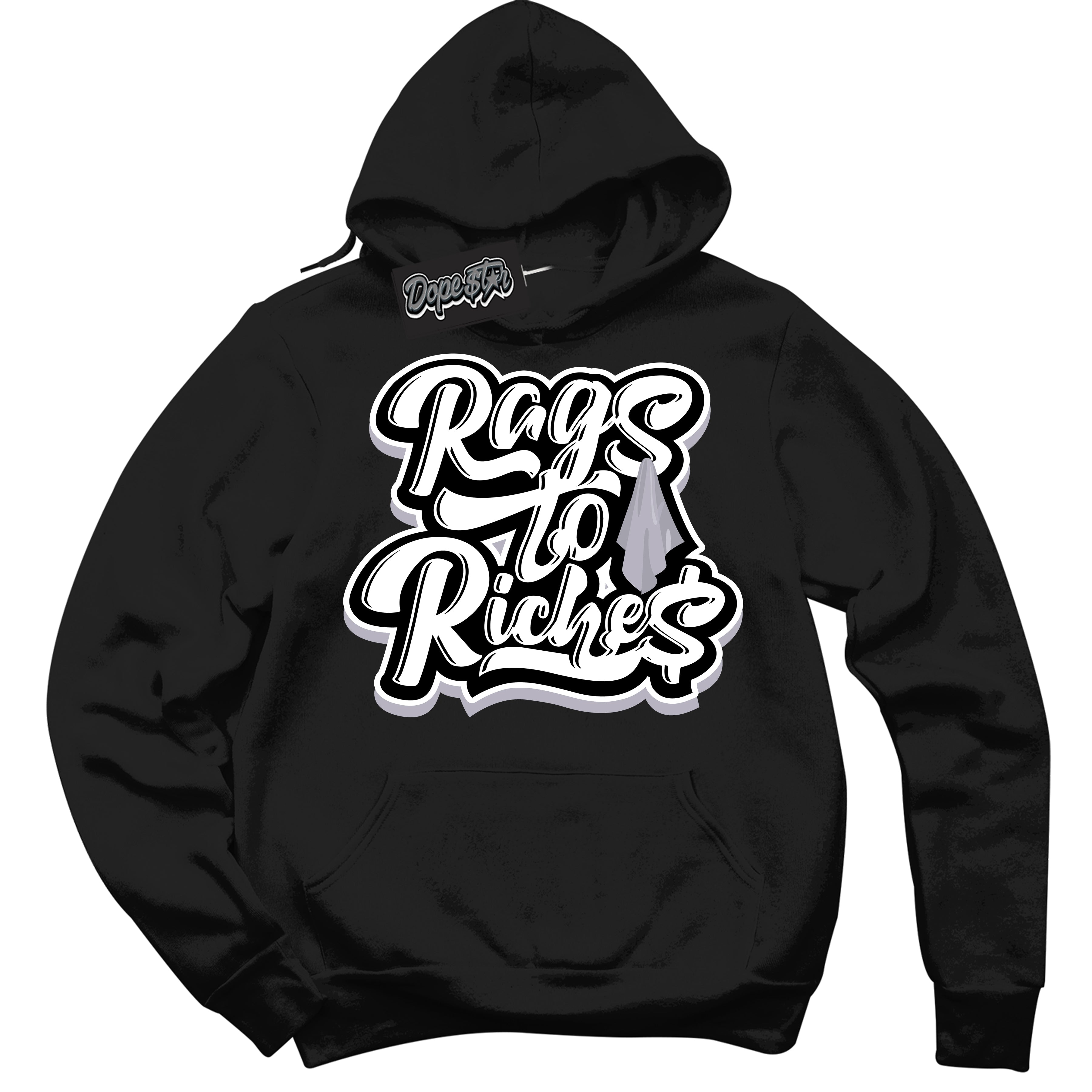 Cool Black Hoodie with “ Rags To Riches ”  design that Perfectly Matches OG Barons 1s Jordans.
