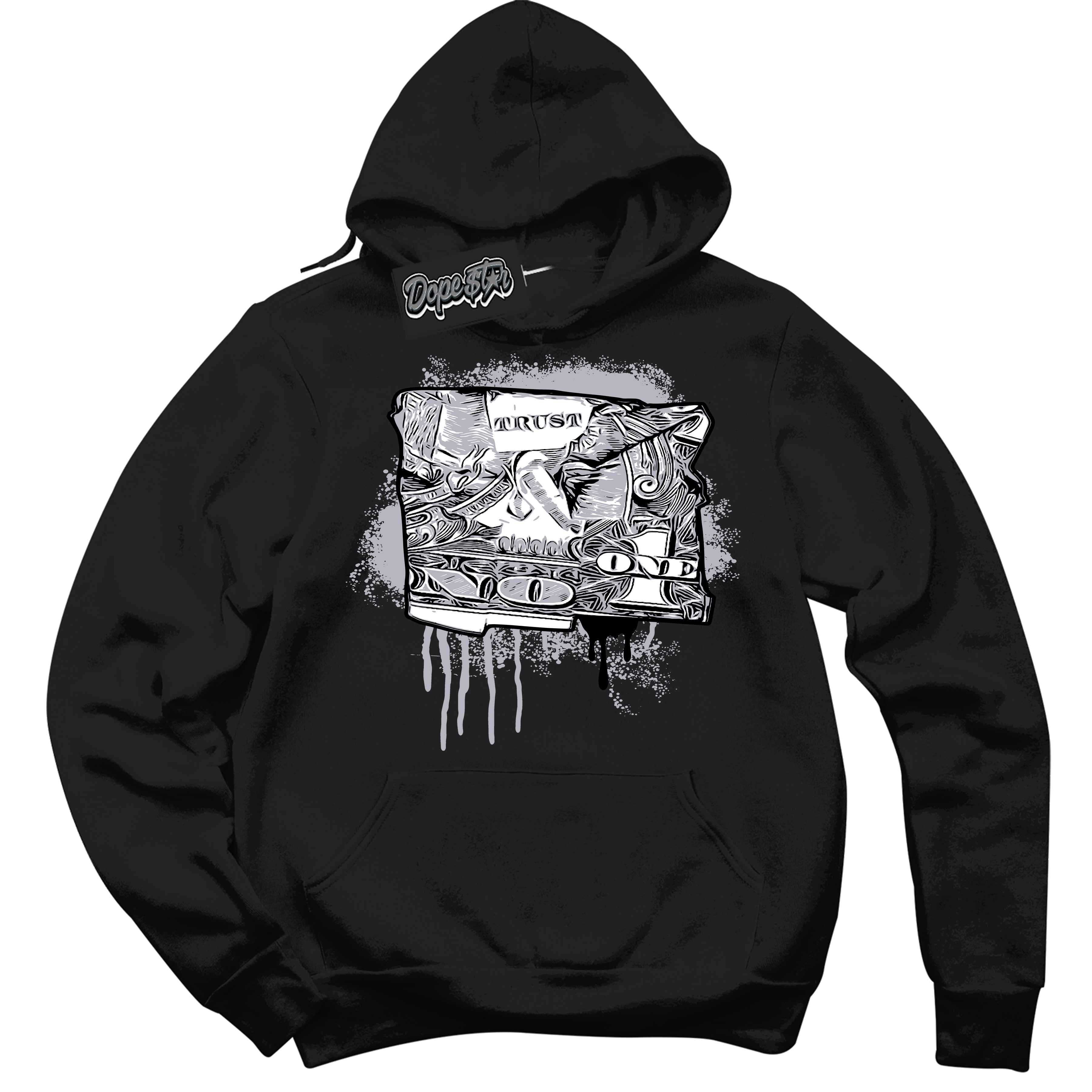 Cool Black Hoodie with “ Trust No One Dollar ”  design that Perfectly Matches OG Barons 1s Jordans.
