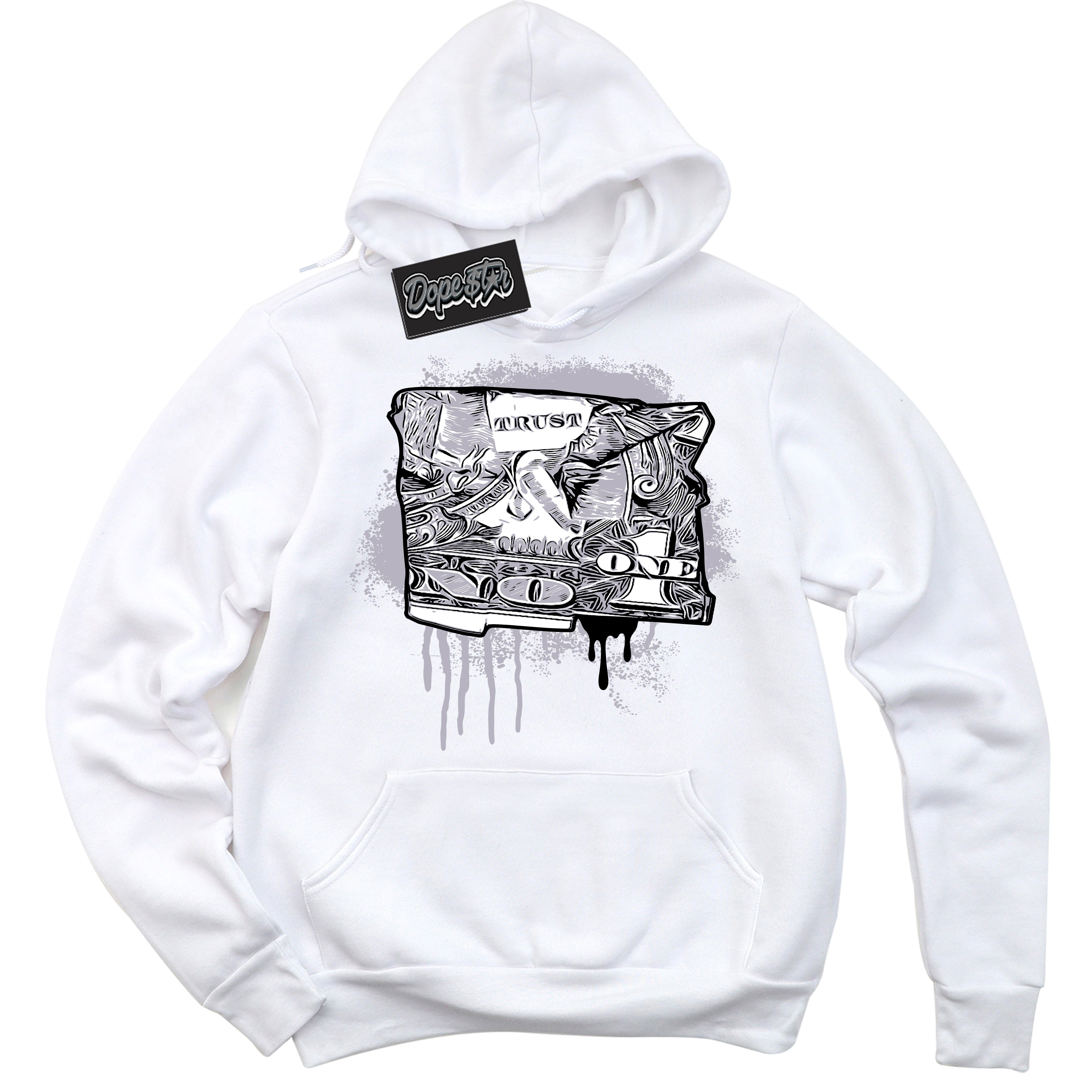 Cool White Hoodie with “ Trust No One Dollar ”  design that Perfectly Matches OG Barons 1s Jordans.
